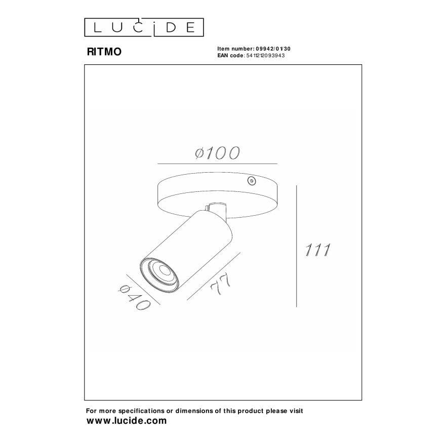 Lucide RITMO Plafondspot - Zwart
