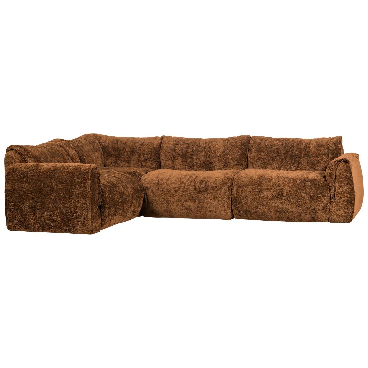 WOOOD Baggy Hoekbank Links - 3D Chenille - Midden Bruin - 81x301x210