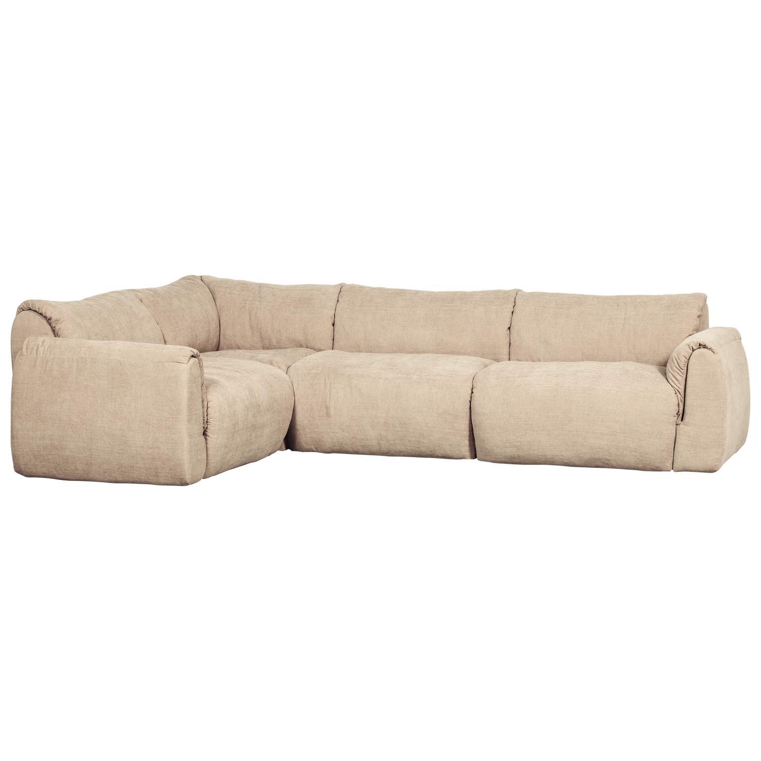 WOOOD Baggy Hoekbank Links - Geweven Chenille - Zand - 81x301x210