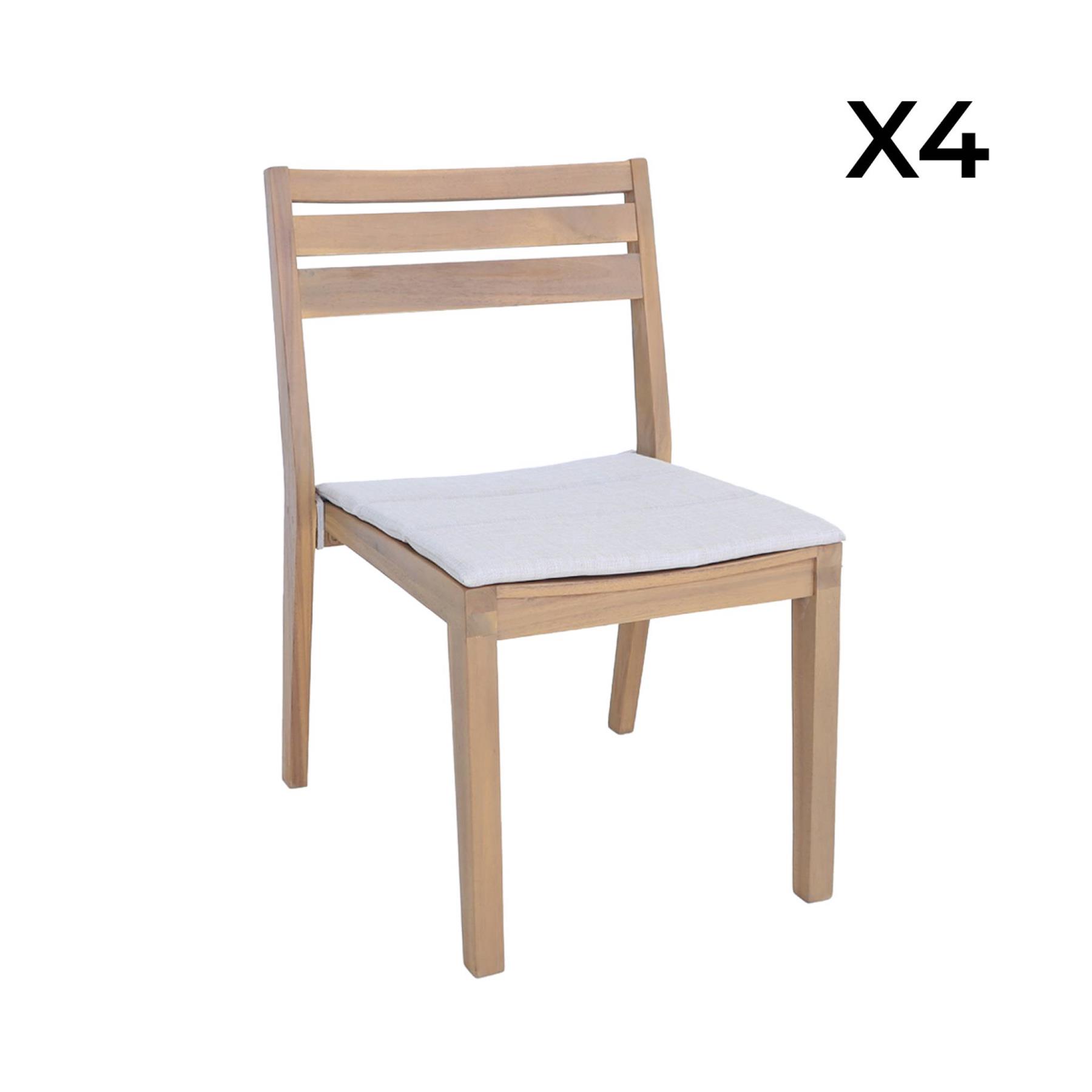 sweeek - Set van 4 acaciahouten tuinstoelen met kussen