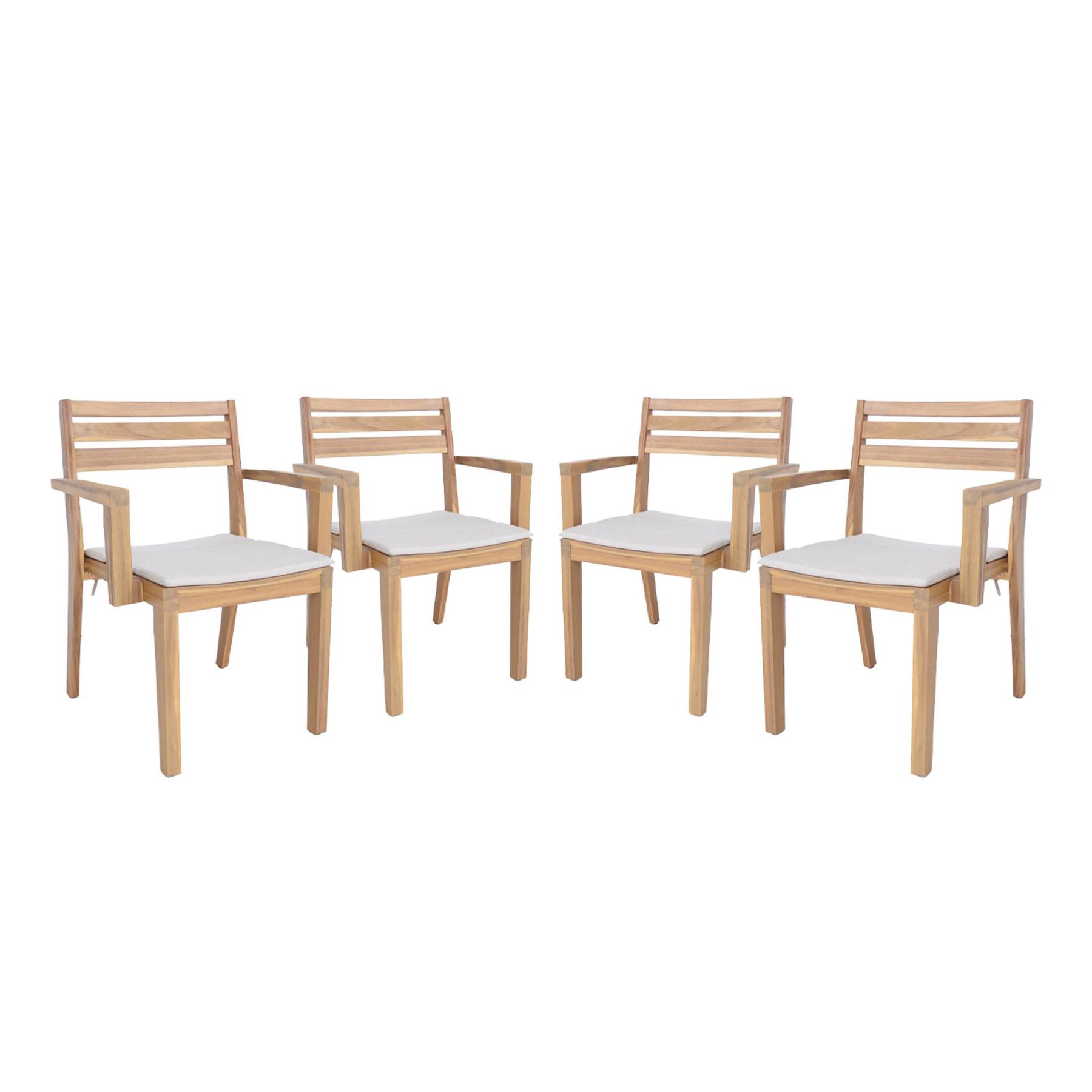 sweeek - Set van 4 acaciahouten tuinstoelen met kussen