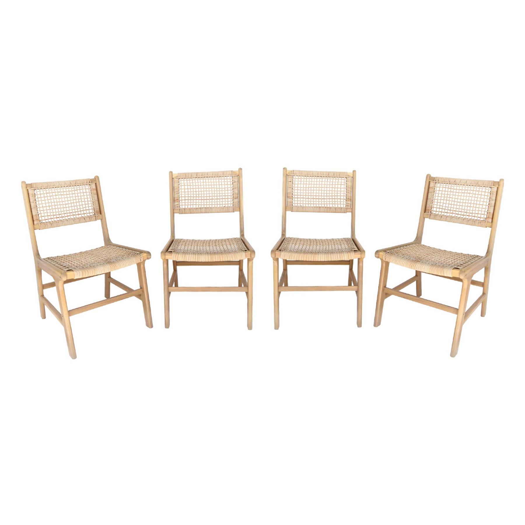 sweeek - Tuinstoel van riet en hout (set van 4)