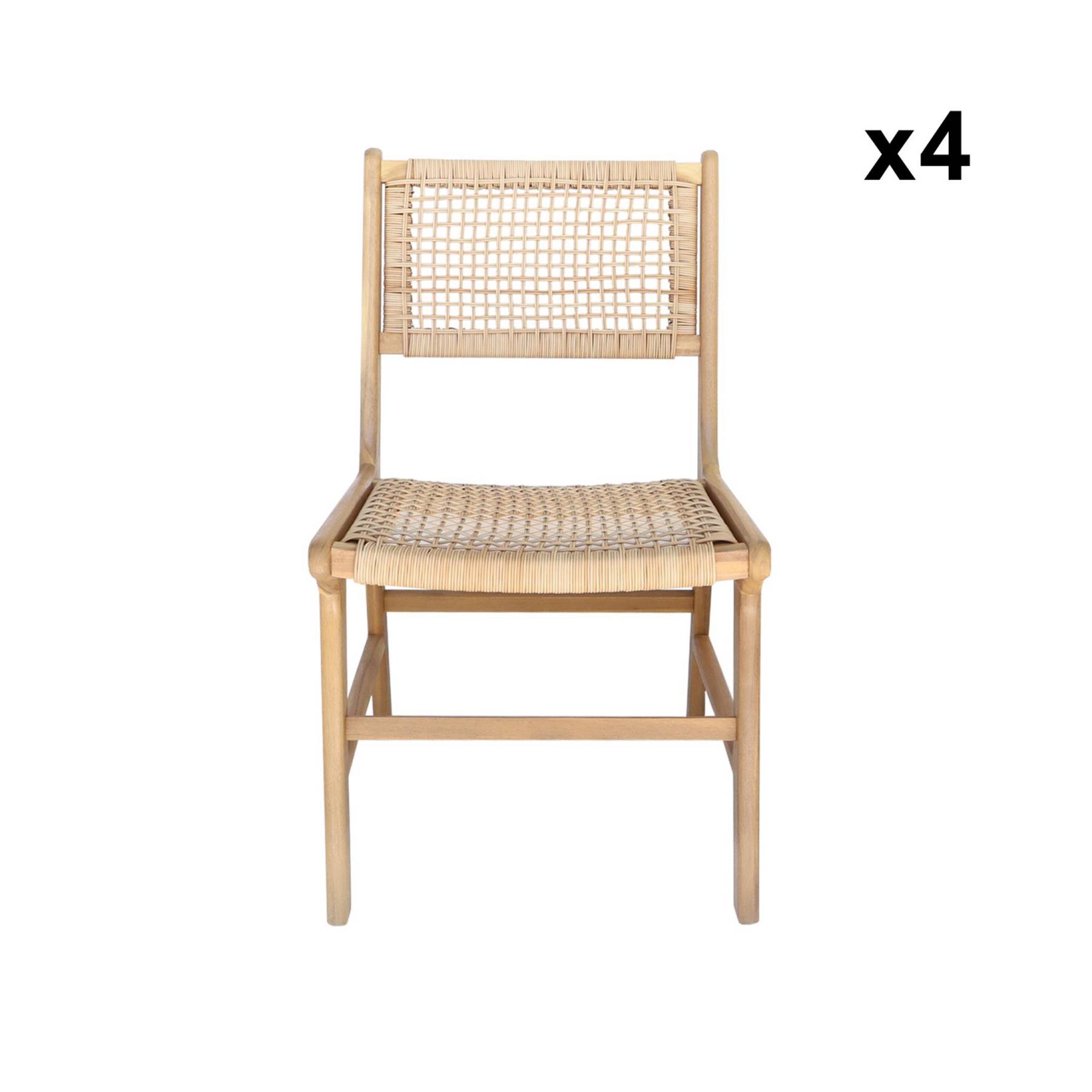 sweeek - Tuinstoel van riet en hout (set van 4)