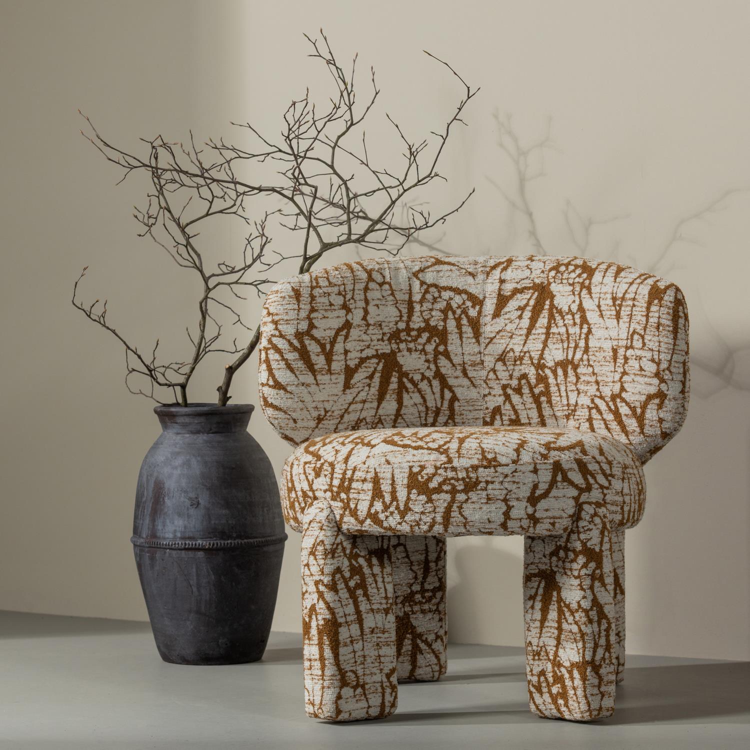 WOOOD Upke Fauteuil Met Dessin - Polyester - Naturel|Bruin - 76x75x69