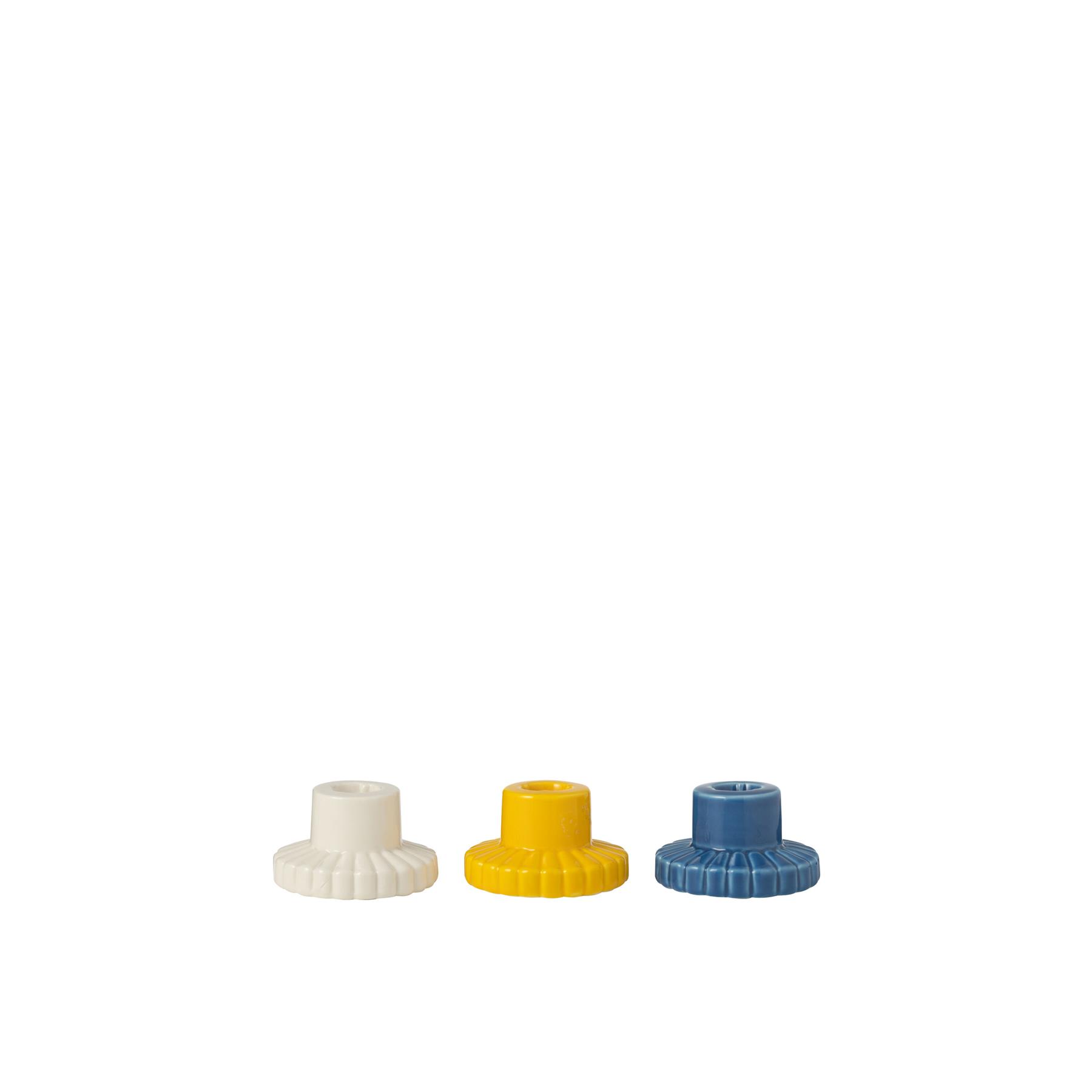 J-Line kandelaar Strepen - porselein - mix - 3 stuks