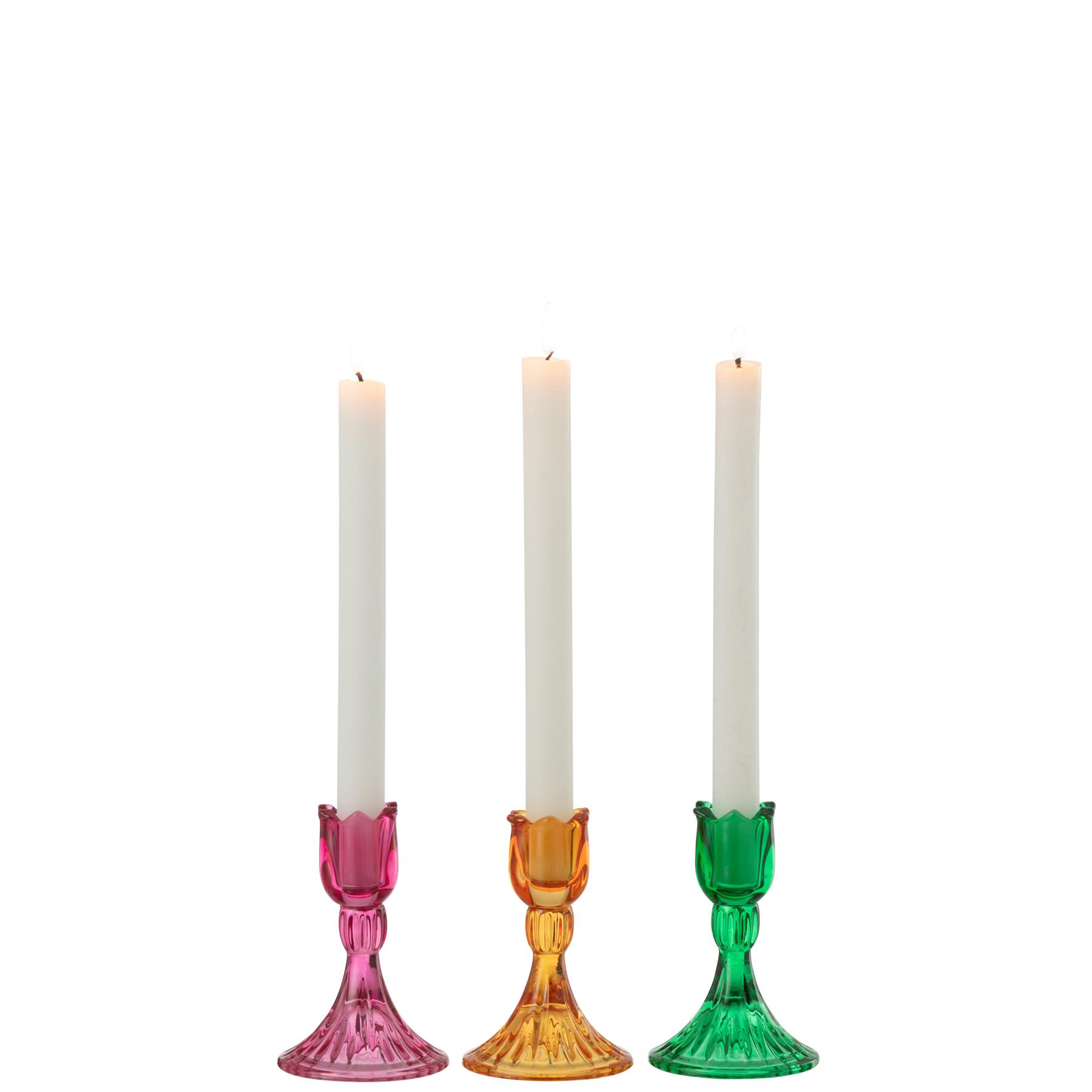 J-Line kandelaar Tulp - glas - mix - 3 stuks