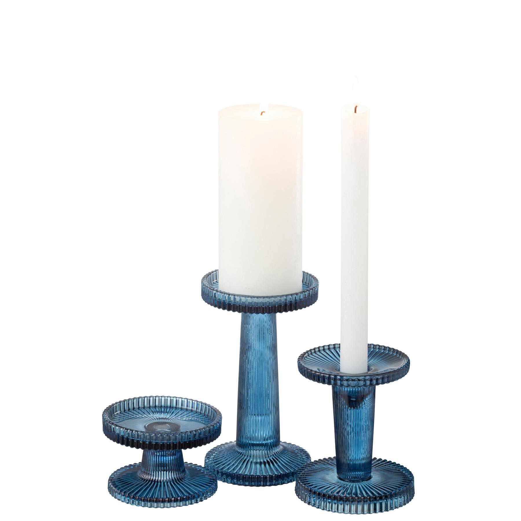 J-Line kaarshouder Nelly - glas - blauw - 3 stuks