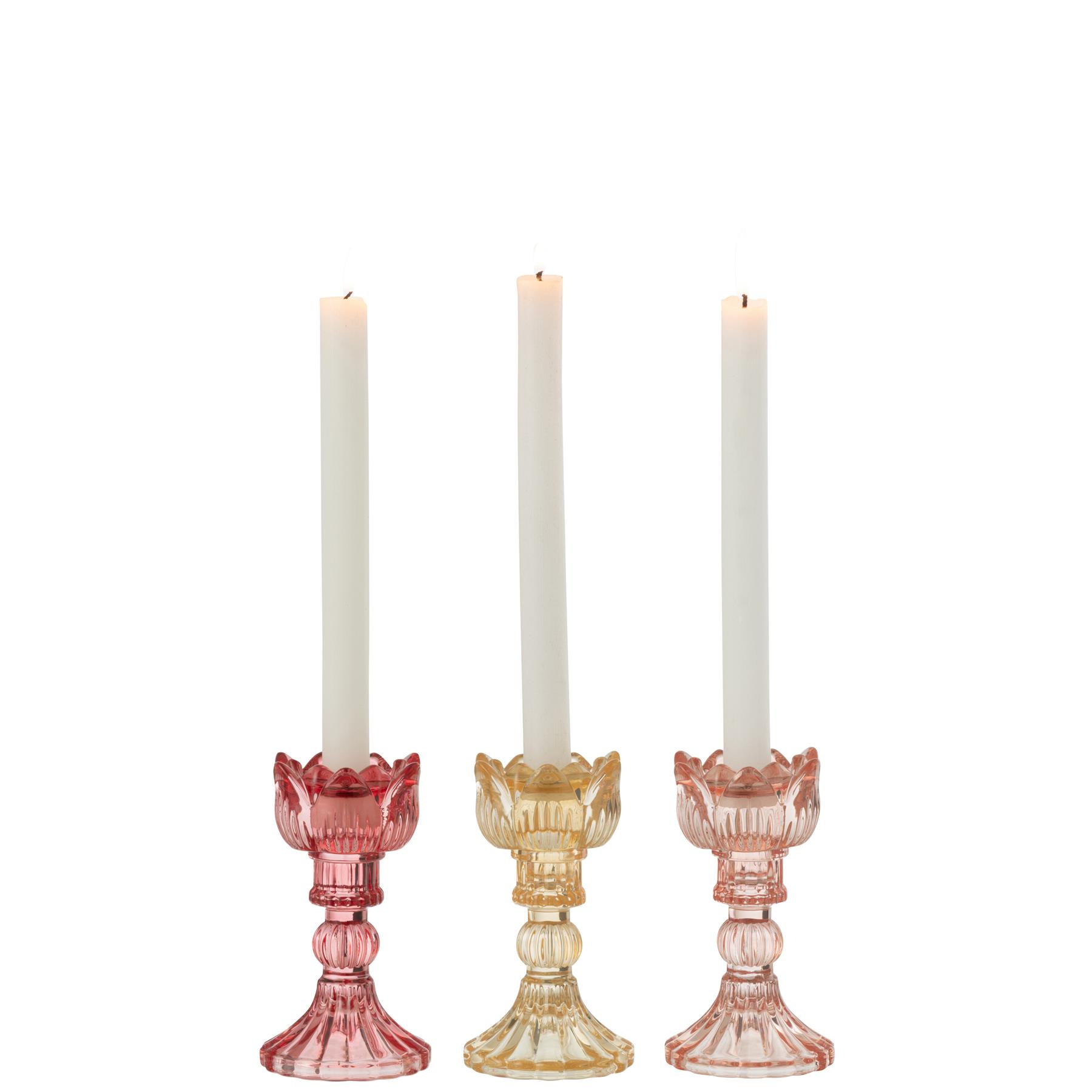 J-Line kandelaar Roos Warm - glas - mix - 3 stuks