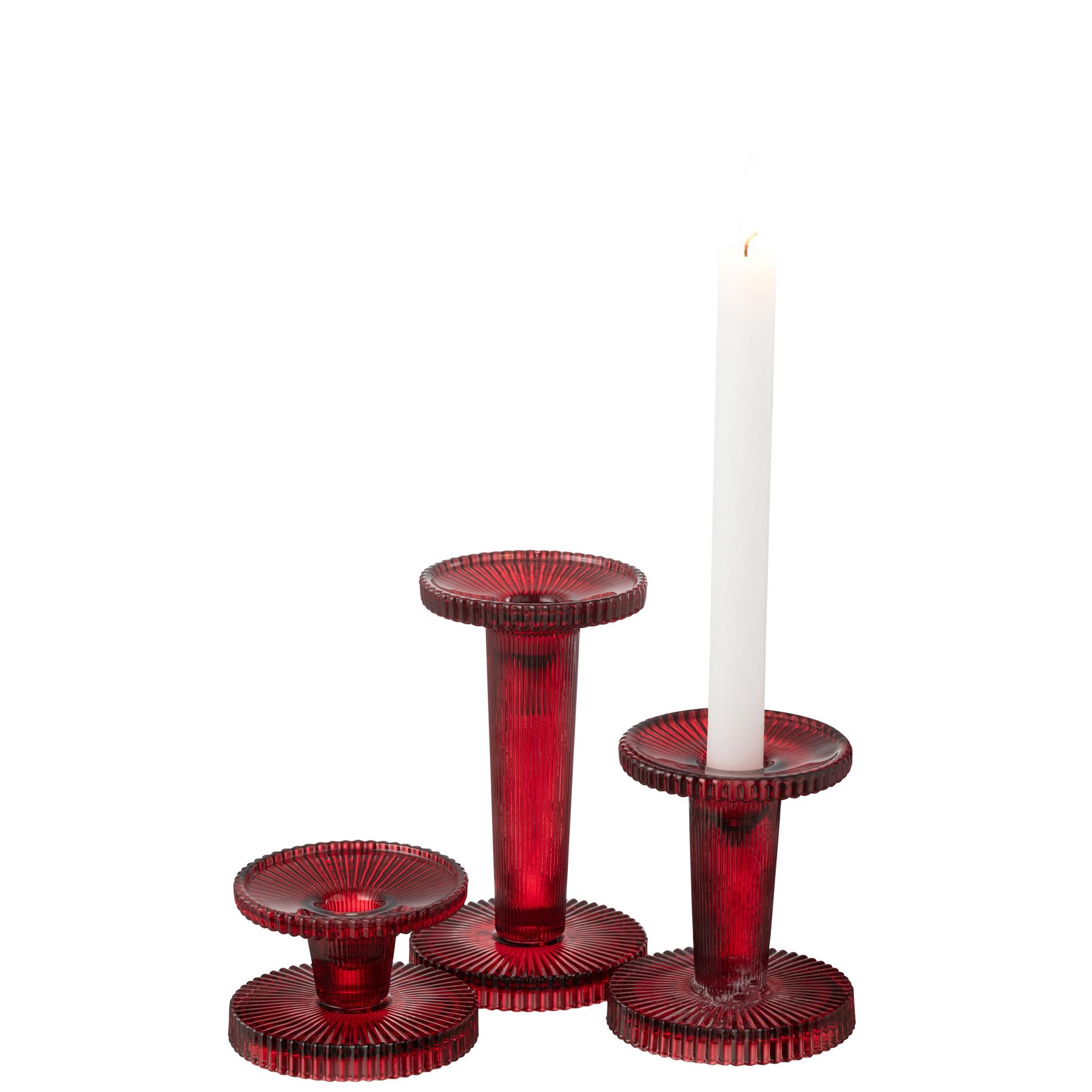 J-Line kaarshouder Nelly - glas - rood - 3 stuks
