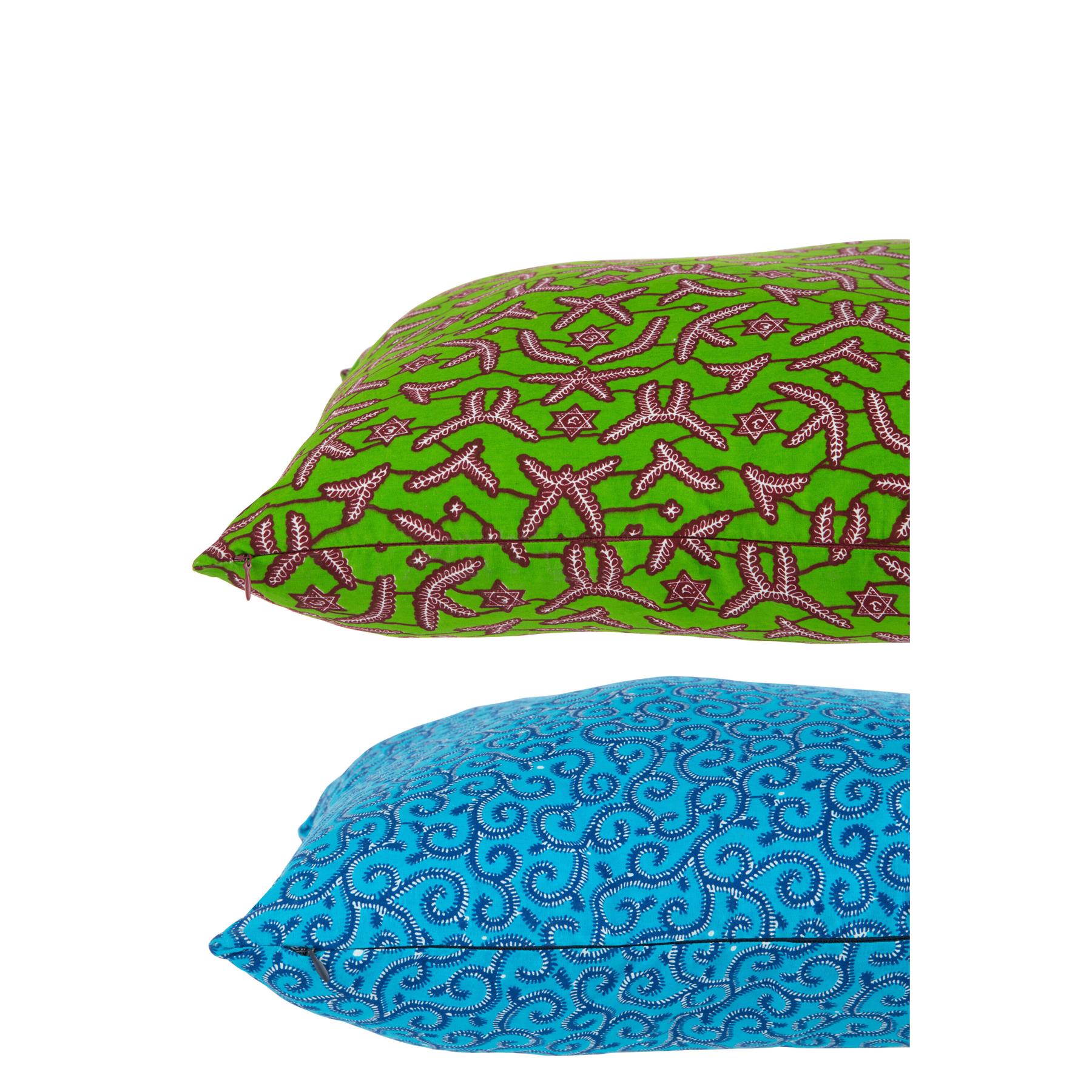 J-Line kussen Patroon Stof - polyester - groen|blauw - 2 stuks