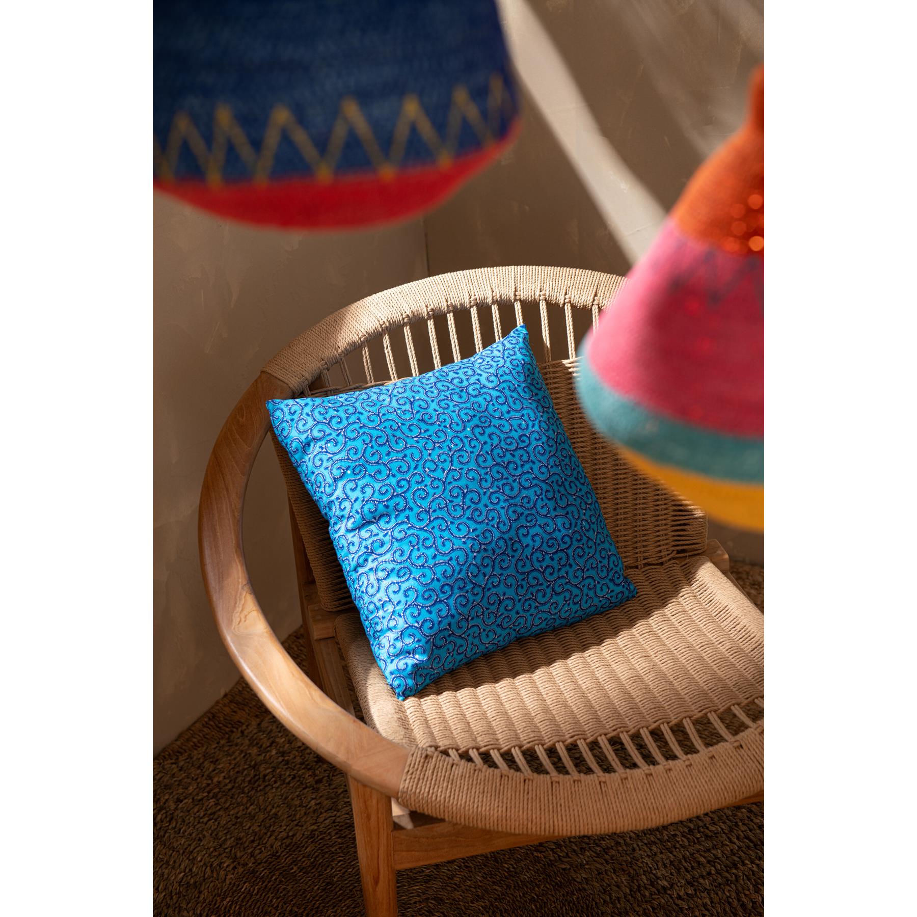 J-Line kussen Patroon Stof - polyester - groen|blauw - 2 stuks