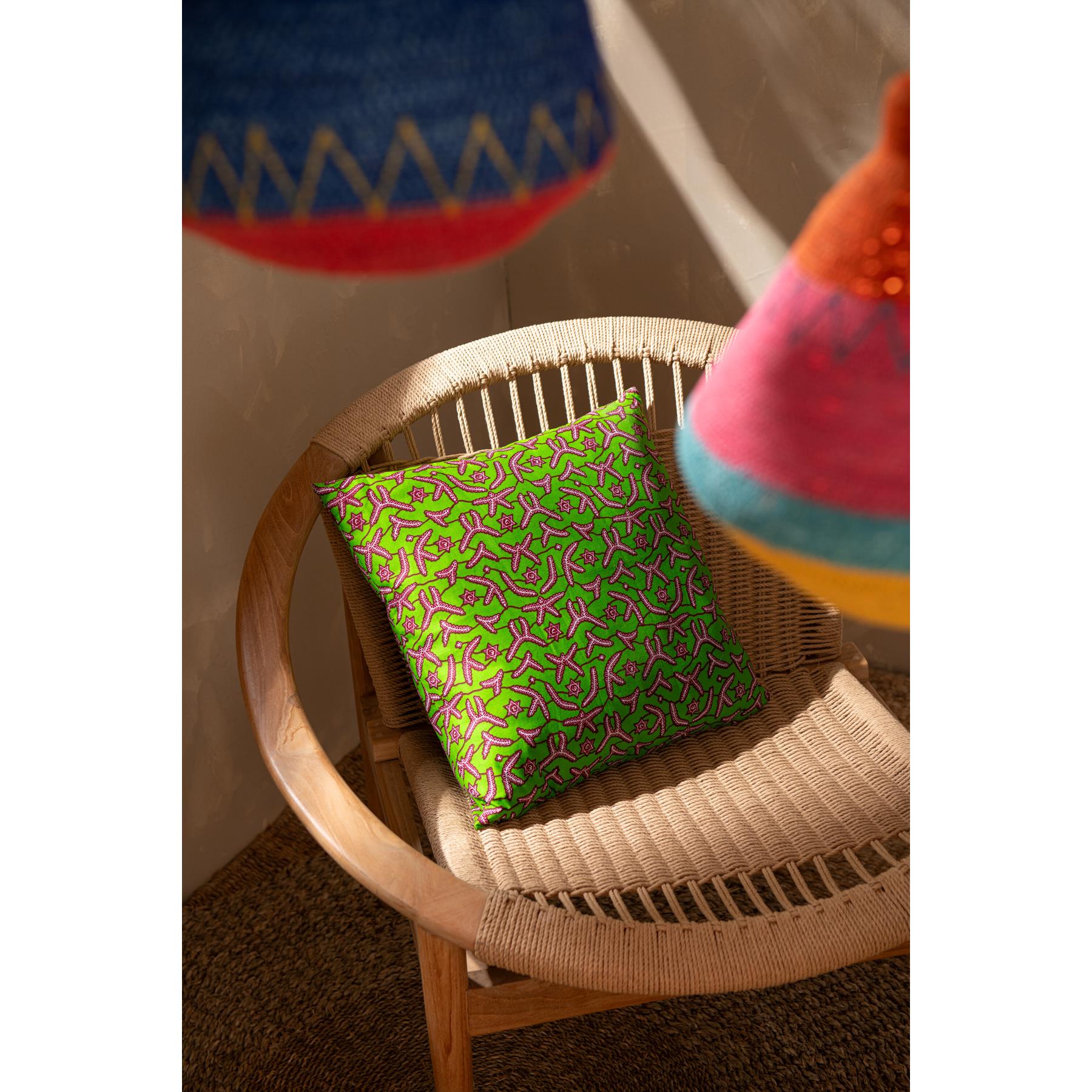 J-Line kussen Patroon Stof - polyester - groen|blauw - 2 stuks