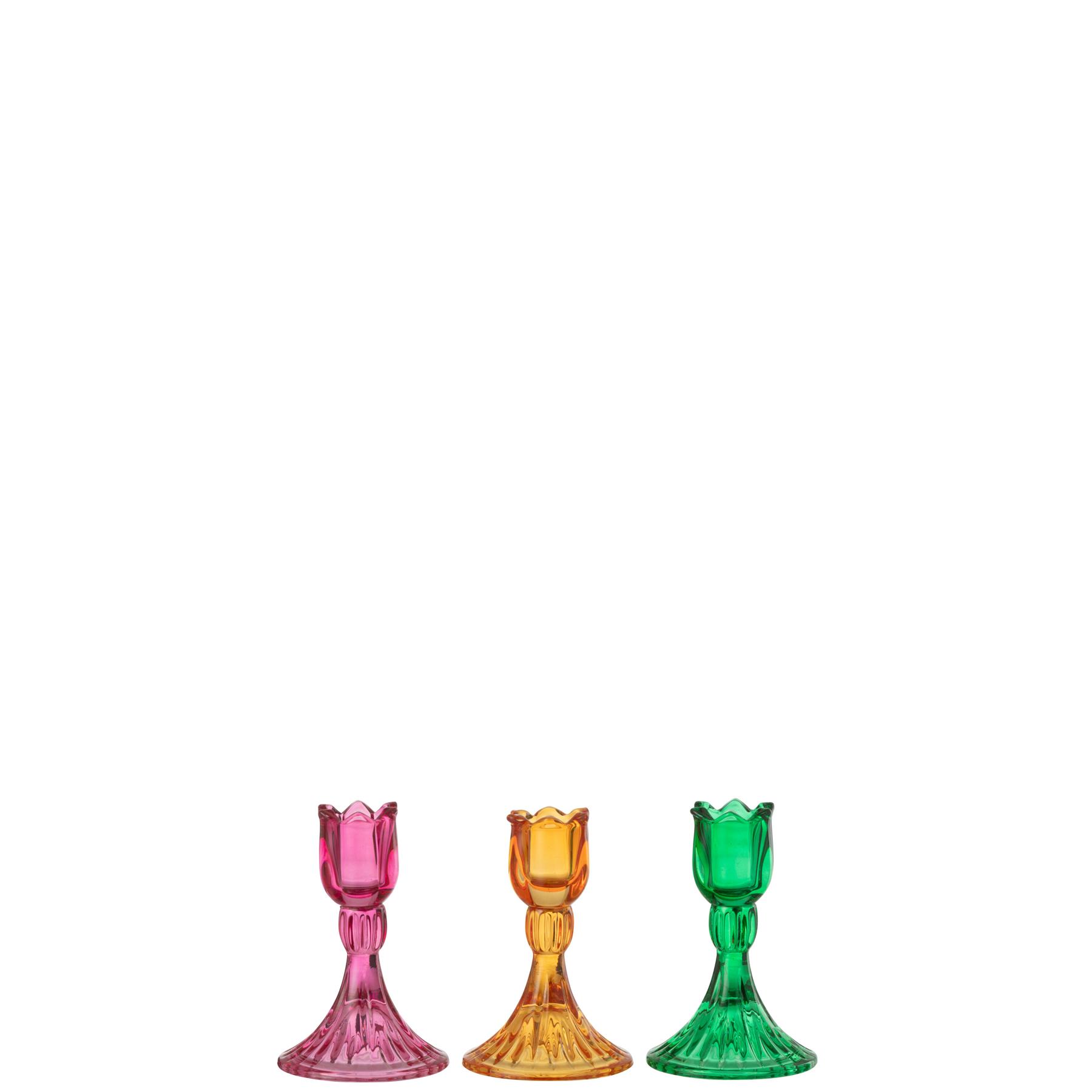 J-Line kandelaar Tulp - glas - mix - 3 stuks