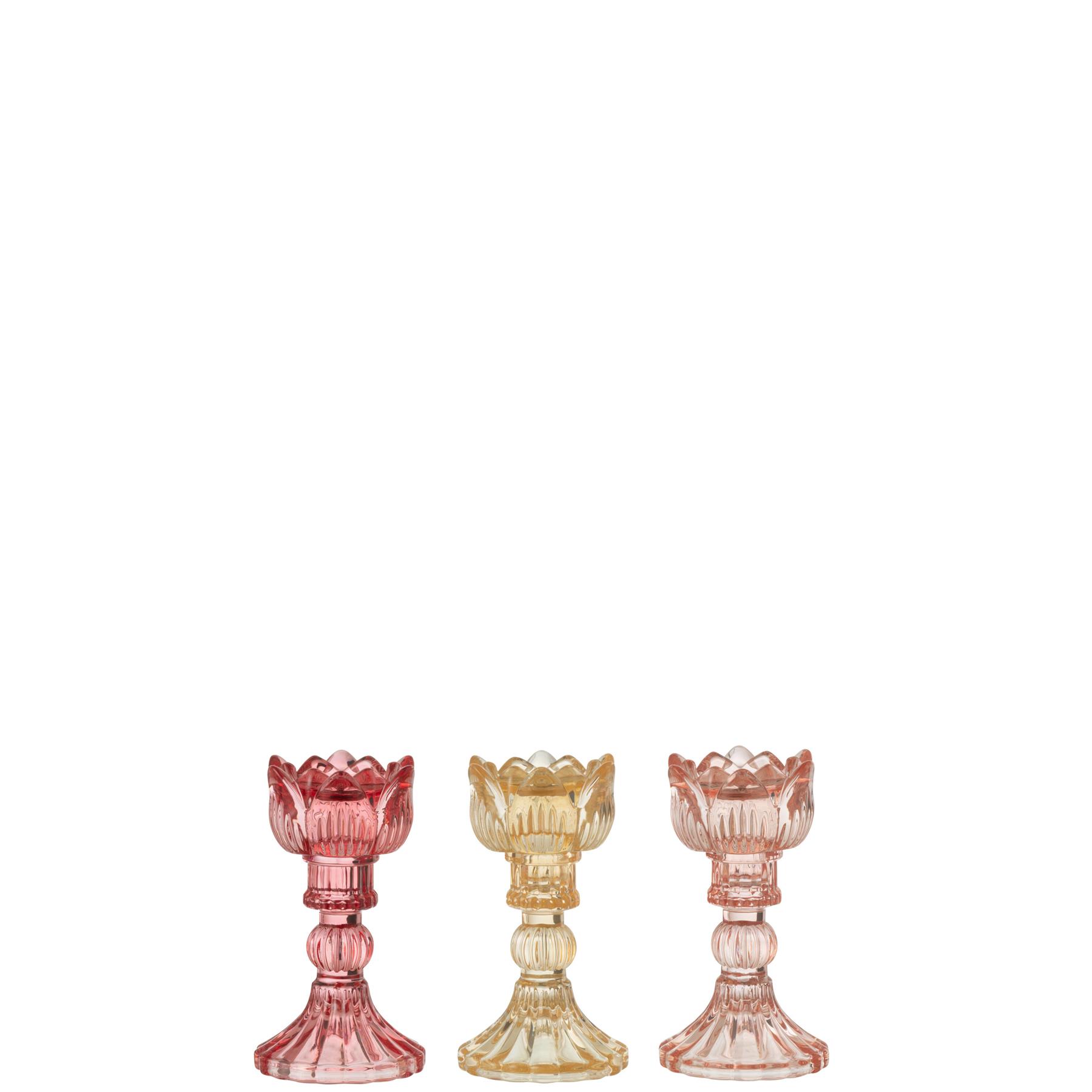 J-Line kandelaar Roos Warm - glas - mix - 3 stuks