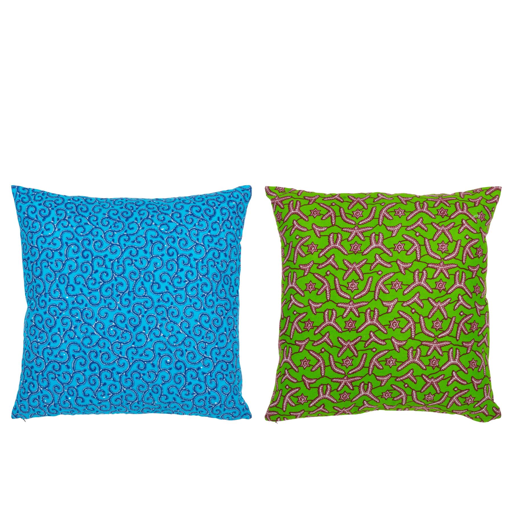 J-Line kussen Patroon Stof - polyester - groen|blauw - 2 stuks