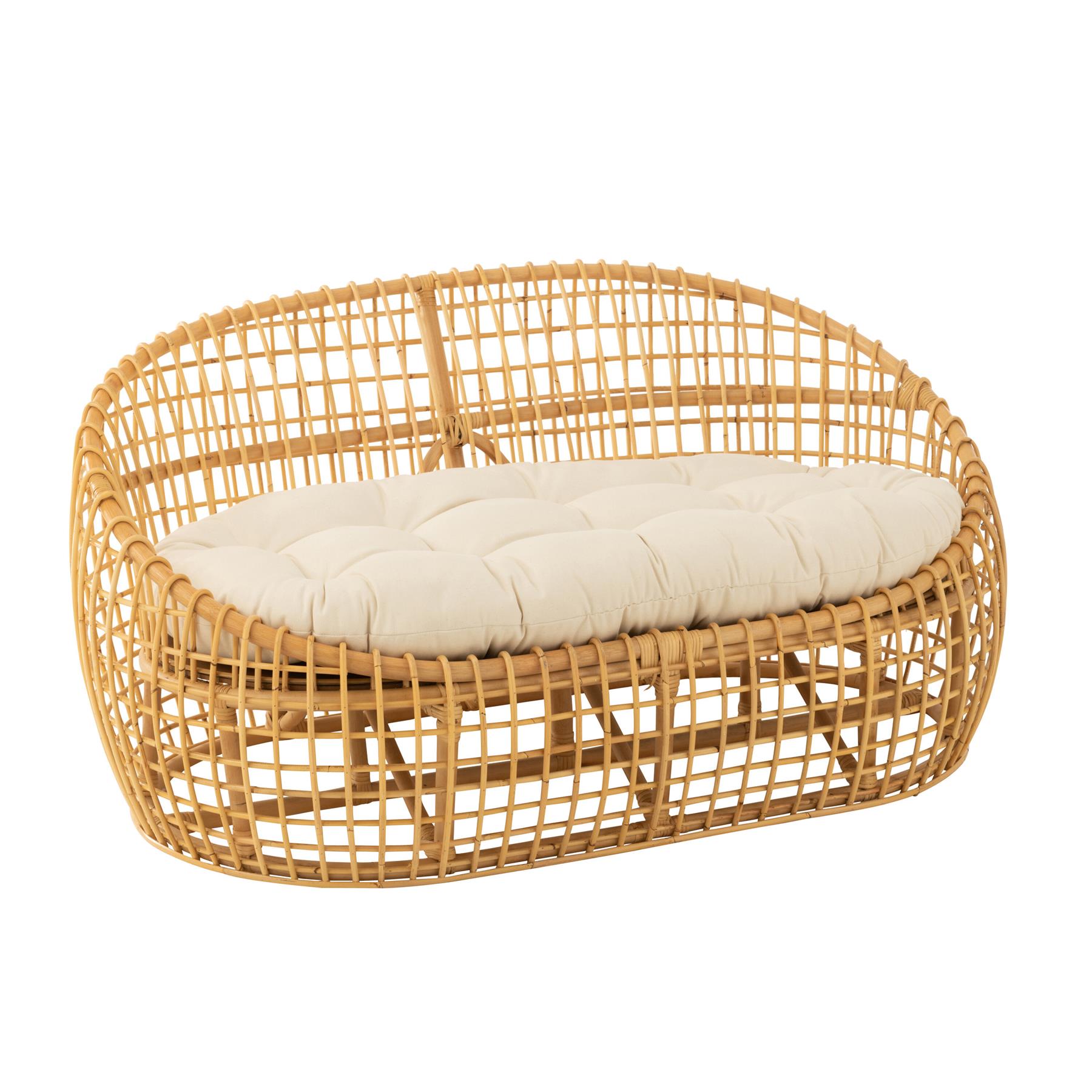 J-Line sofa Lise + kussen 2 Personen - rotan|textiel - naturel|wit