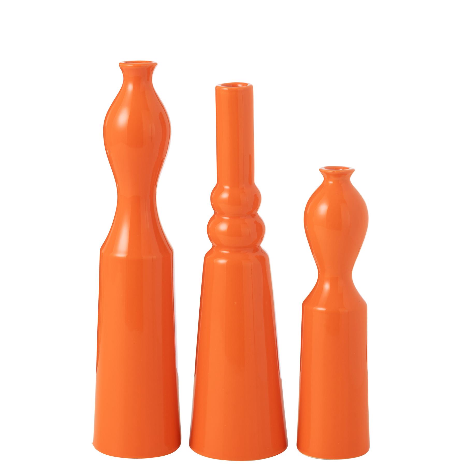 J-Line vaas Leia - porselein - oranje - set van 3 - 32 cm hoog