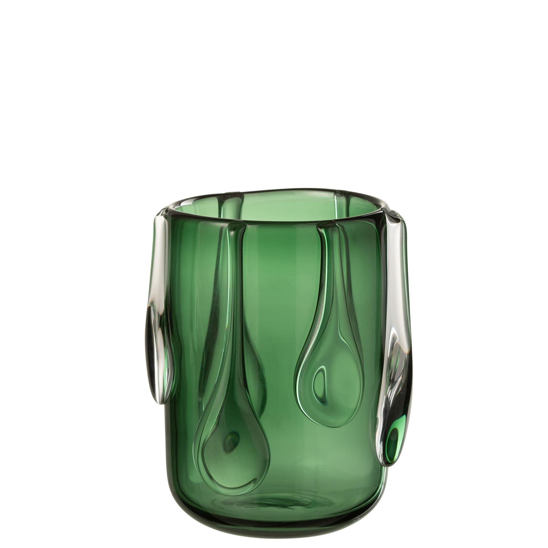 J-Line vaas Drippy - glas - groen - small - Ø 18.5 cm