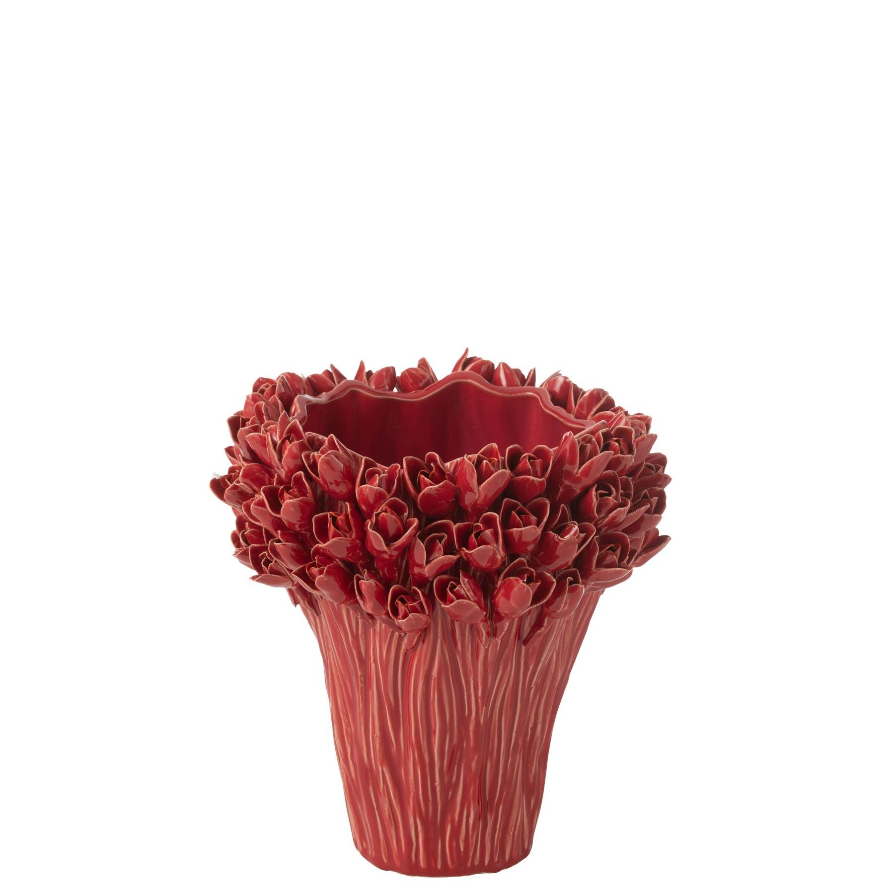 J-Line vaas Ambrosia - keramiek - rood - medium - Ø 20.5 cm