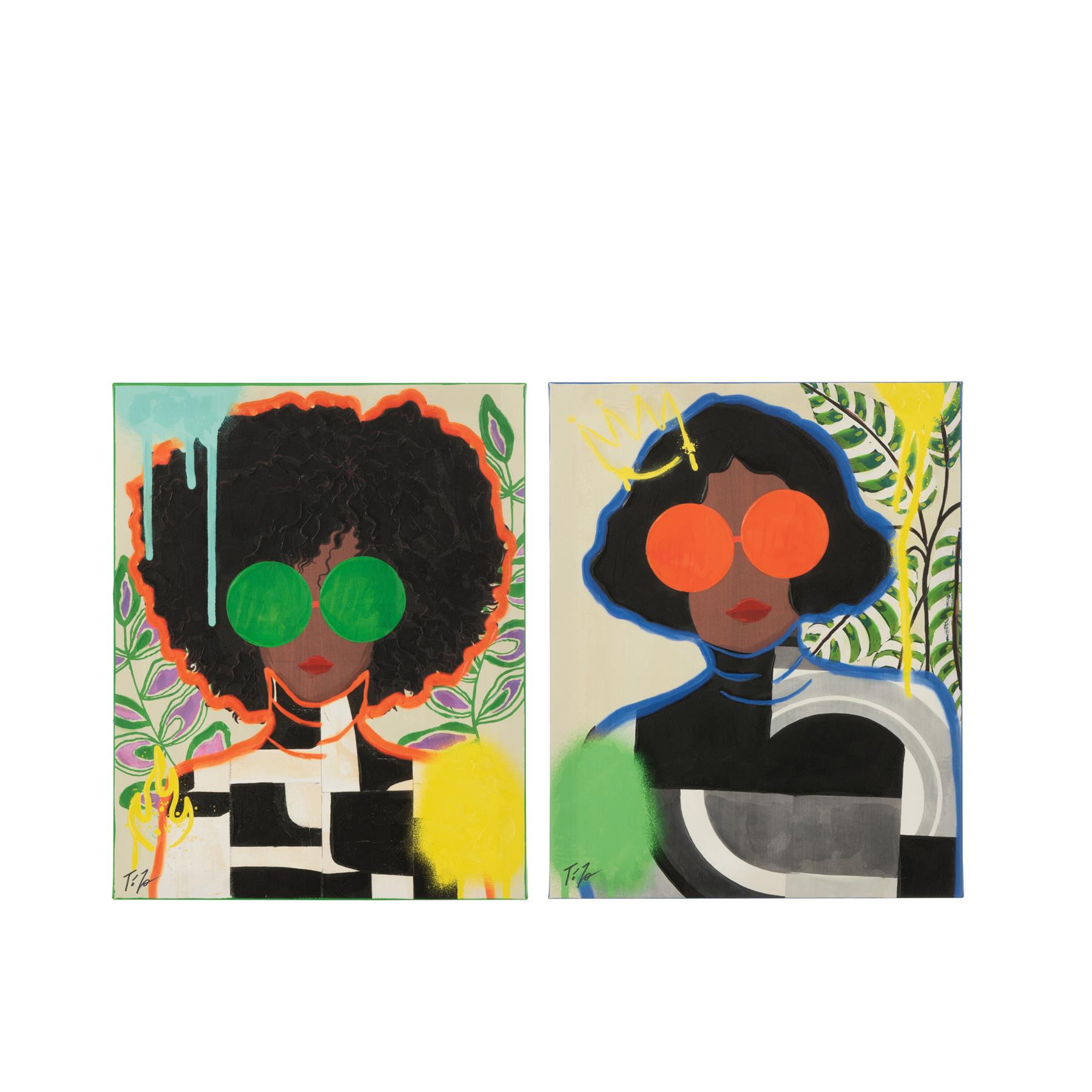 J-Line wanddecoratie Vrouw Popart - canvas - mix - small - 2 stuks