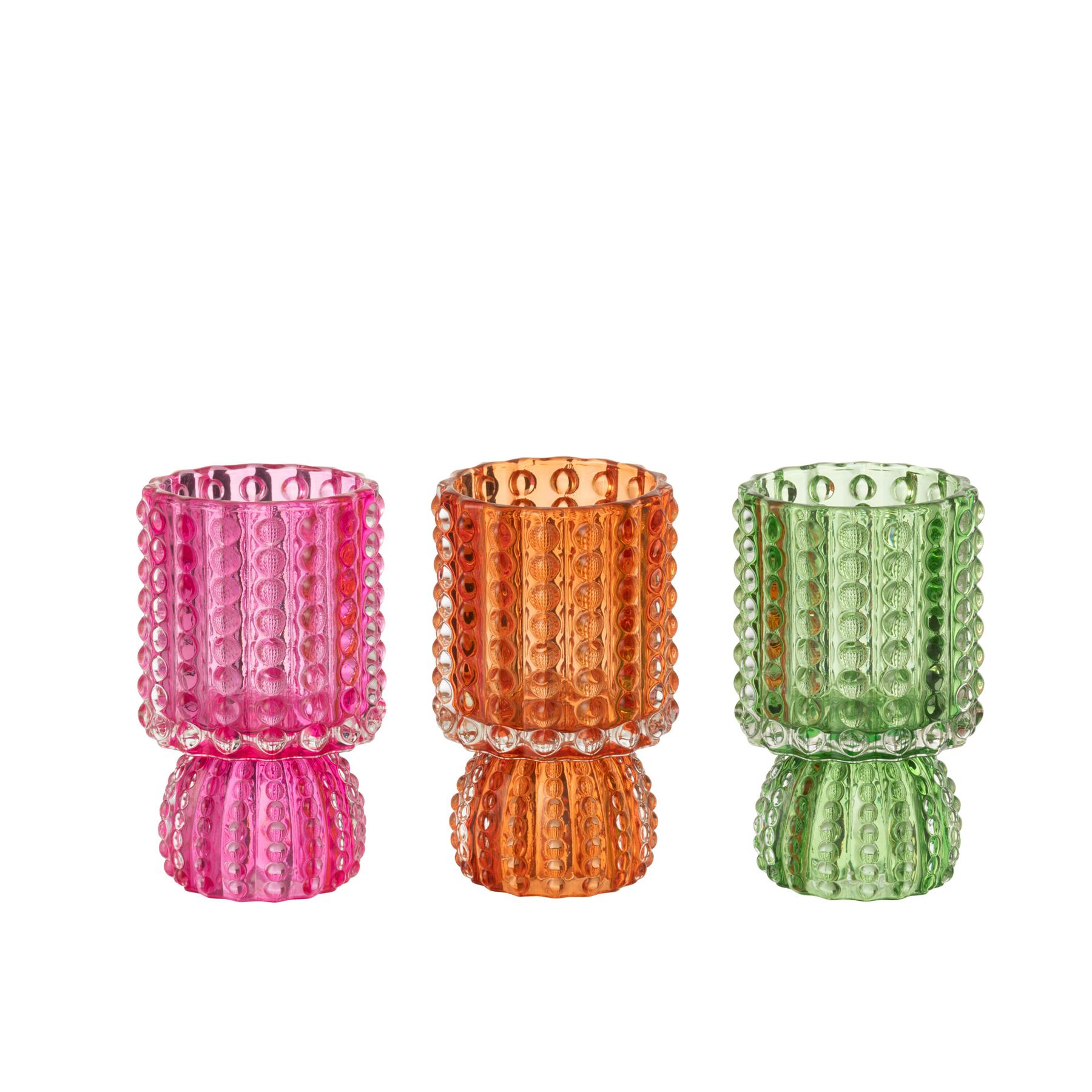 J-Line kandelaar Kala - glas - mix - 3 stuks