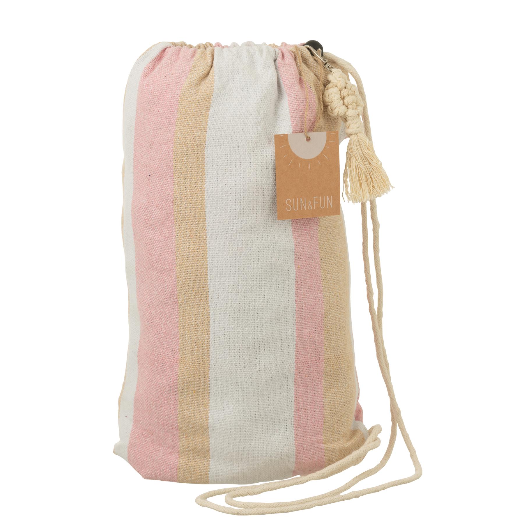 J-Line hangmat Strepen - katoen|polyester - wit|beige|lichtroze