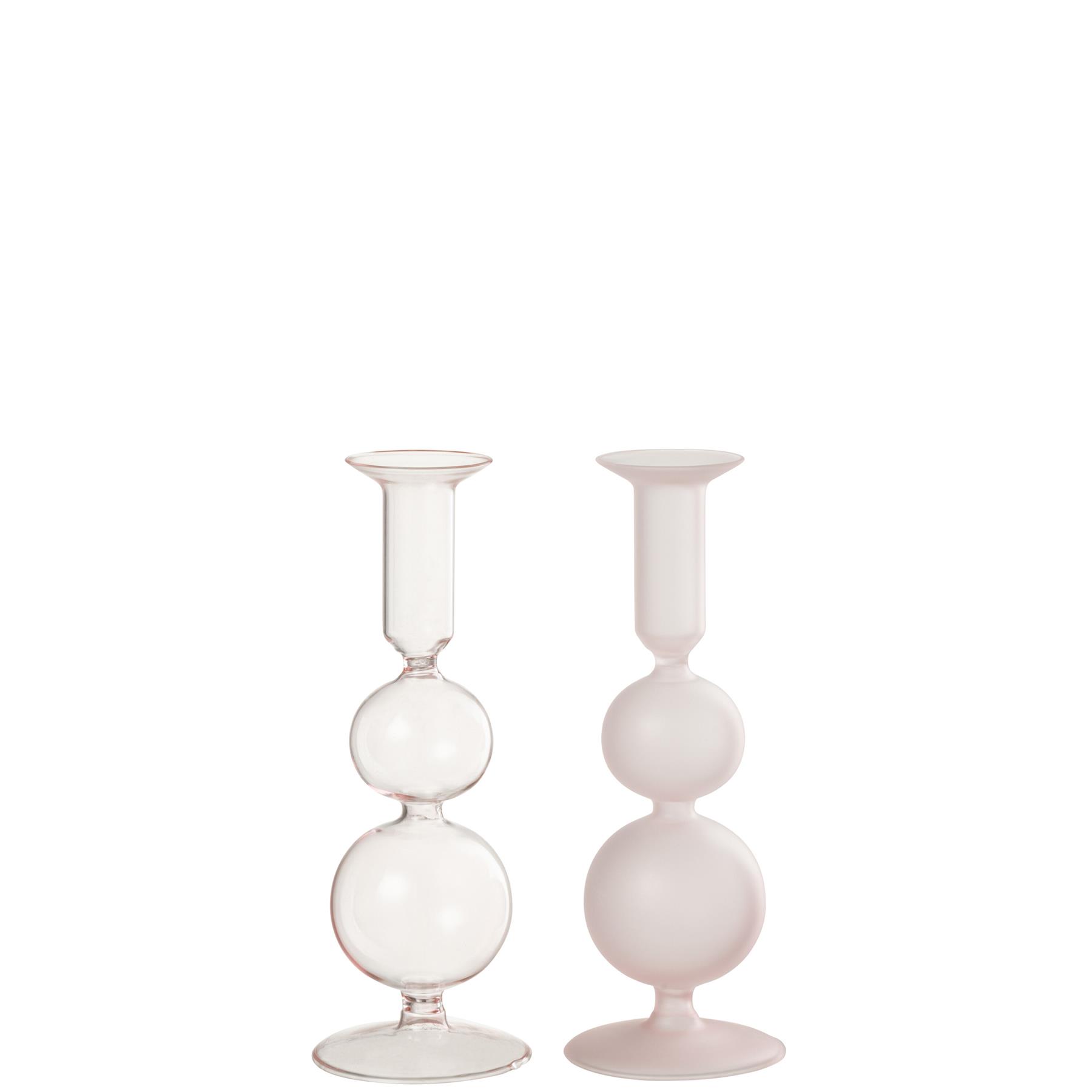 J-Line kaarshouder Ballen - glas - transparant|lichtroze - 2 stuks