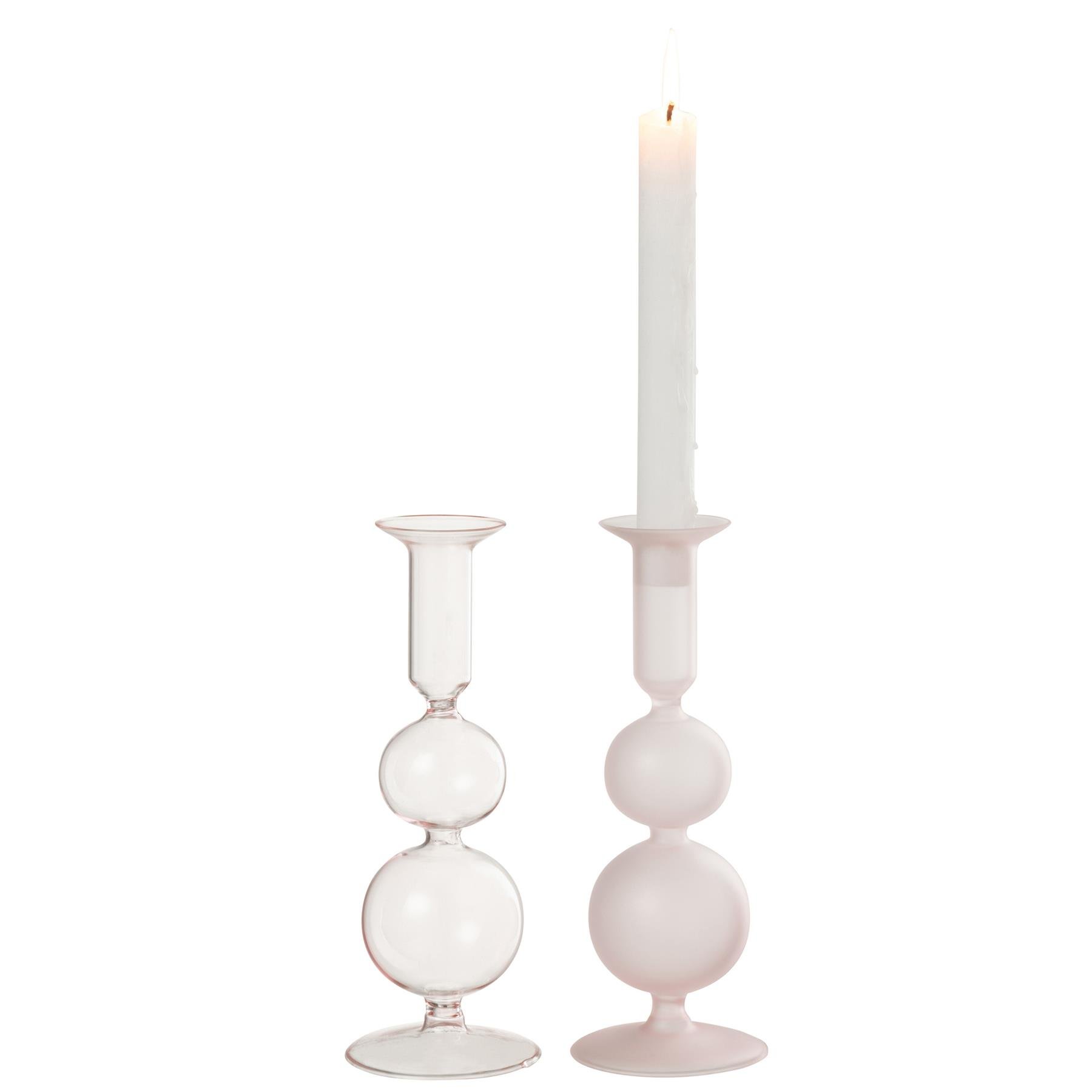 J-Line kaarshouder Ballen - glas - transparant|lichtroze - 2 stuks