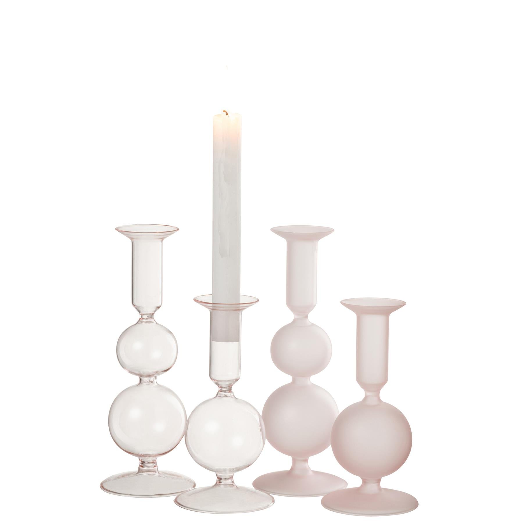 J-Line kaarshouder Ballen - glas - transparant|lichtroze - 2 stuks