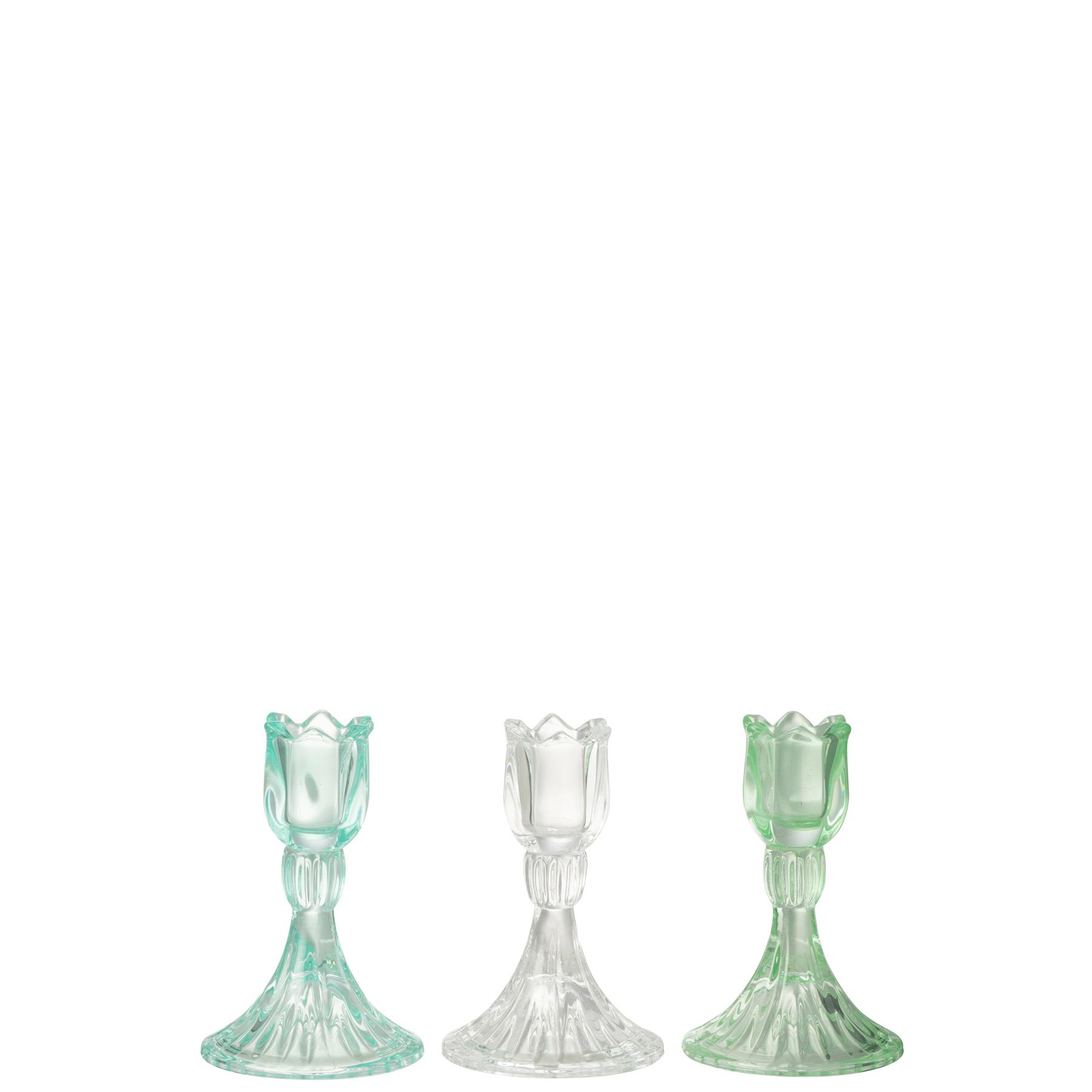 J-Line kandelaar Tulp Koud - glas - mix - 3 stuks