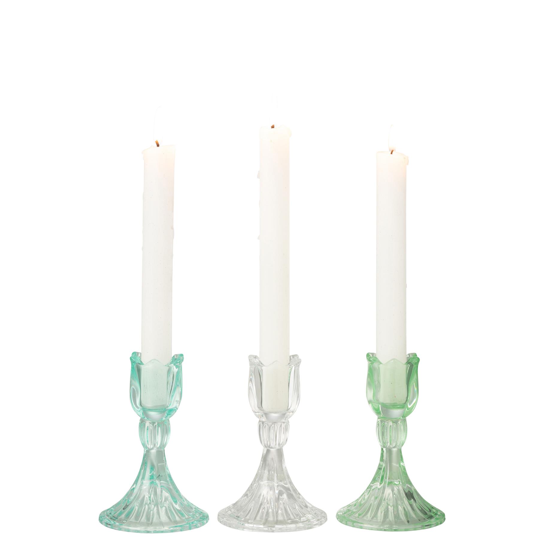 J-Line kandelaar Tulp Koud - glas - mix - 3 stuks