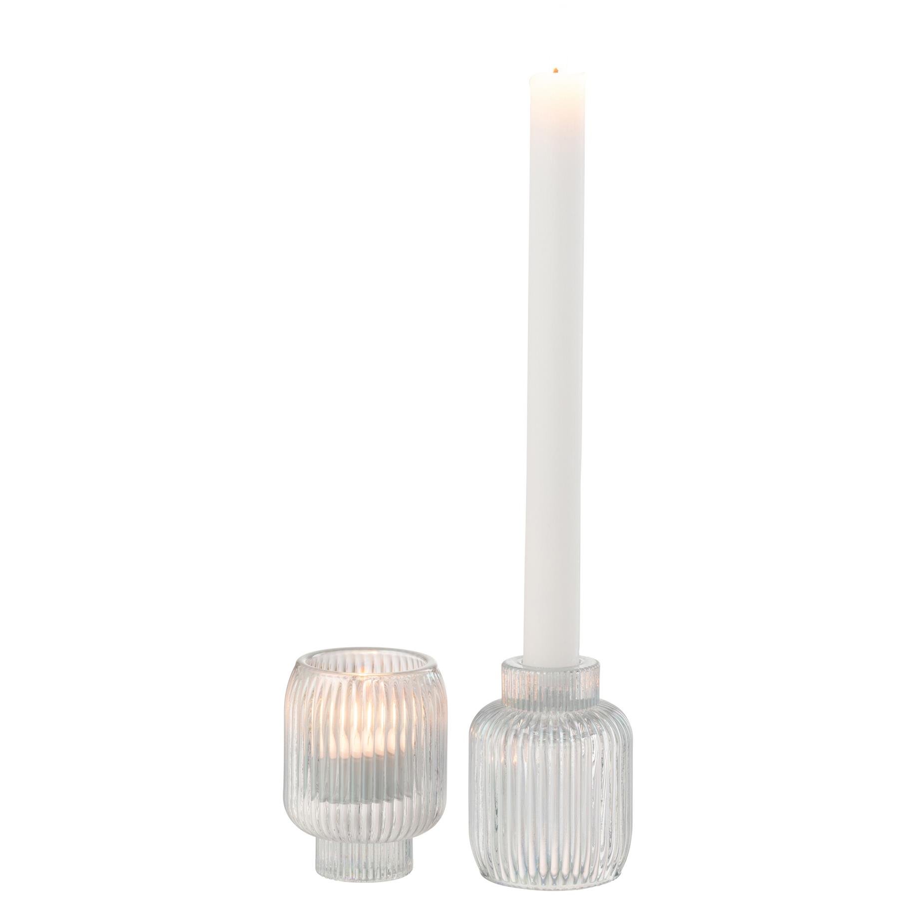 J-Line Kaarshouder|T-Lichthouder Rib Glas Parelmoer Transparant