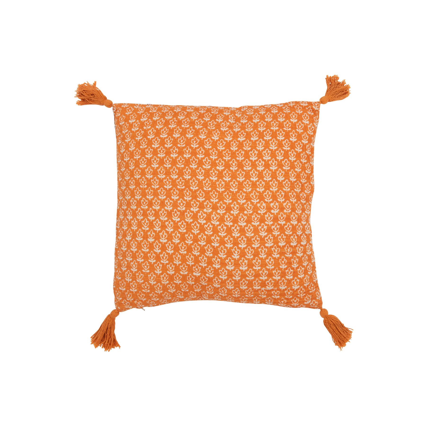 J-Line kussen Bloemen + Kwastjes - katoen - oranje