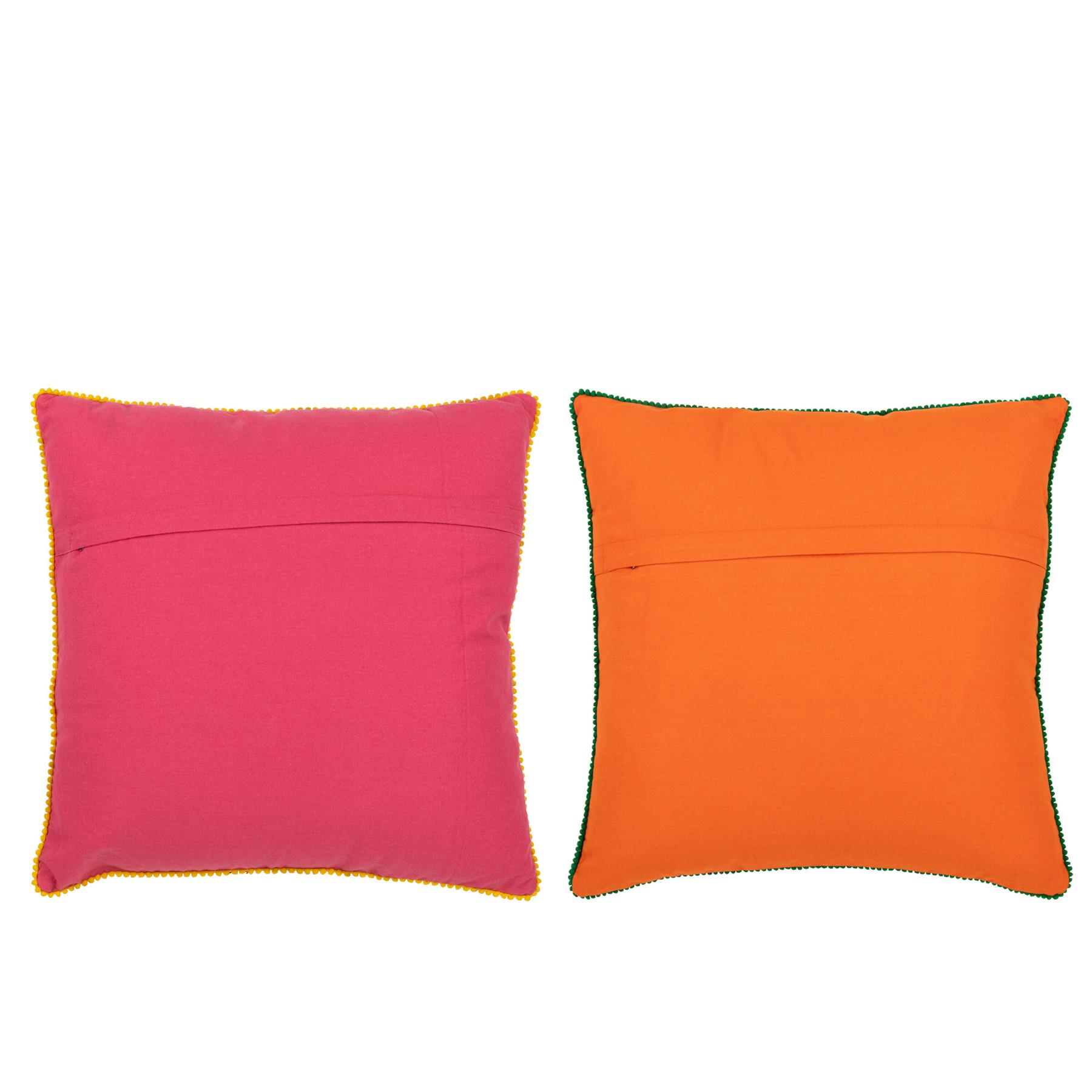 J-Line kussen Bloemen Geborduurd - katoen - oranje|roze - 2 stuks
