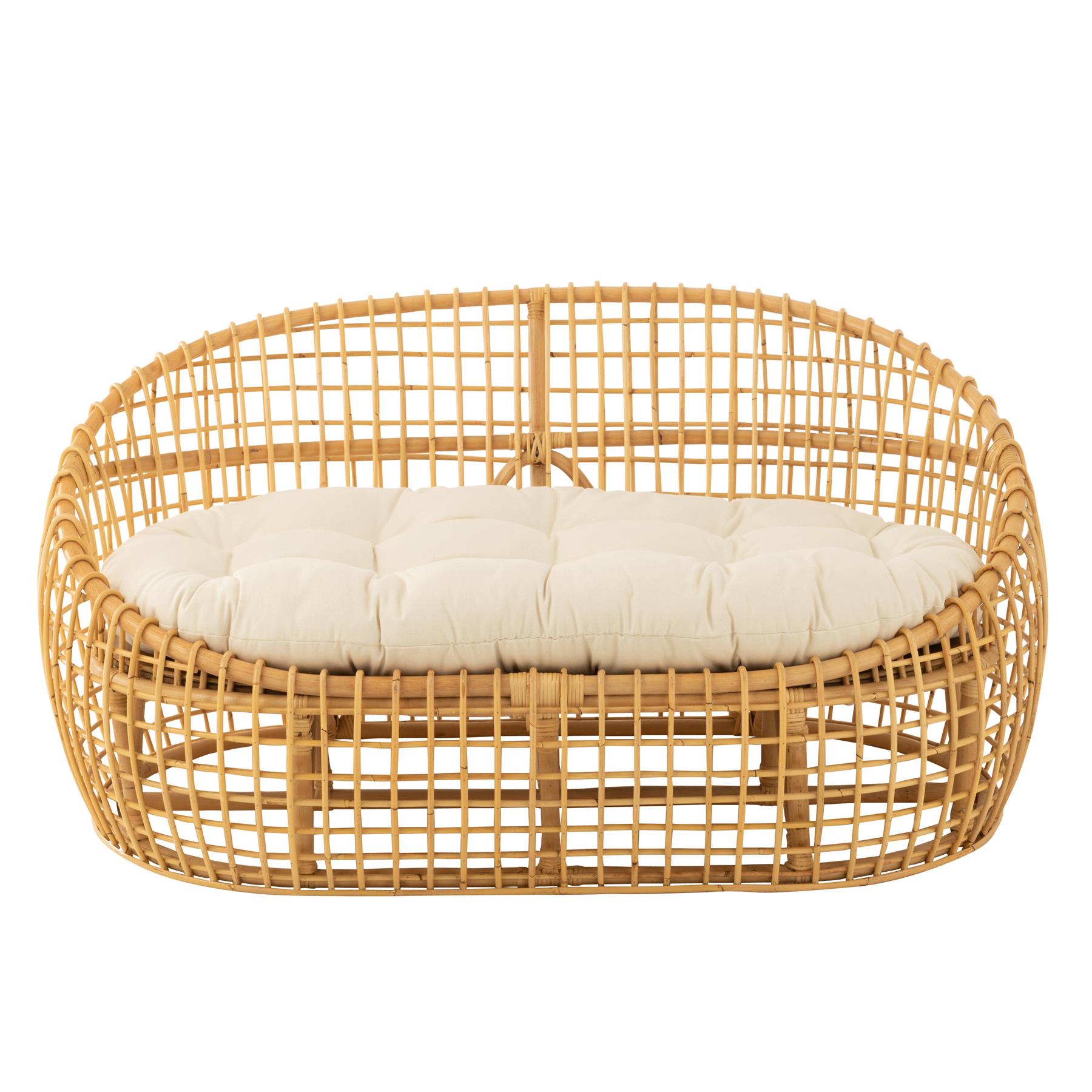 J-Line sofa Lise + kussen 2 Personen - rotan|textiel - naturel|wit