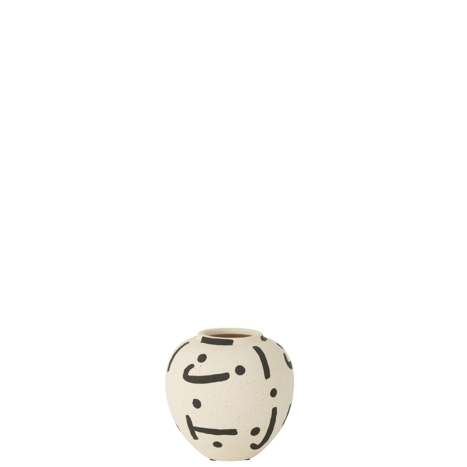 J-Line vaas Kira Bol - keramiek - wit|zwart - medium - Ø 15 cm