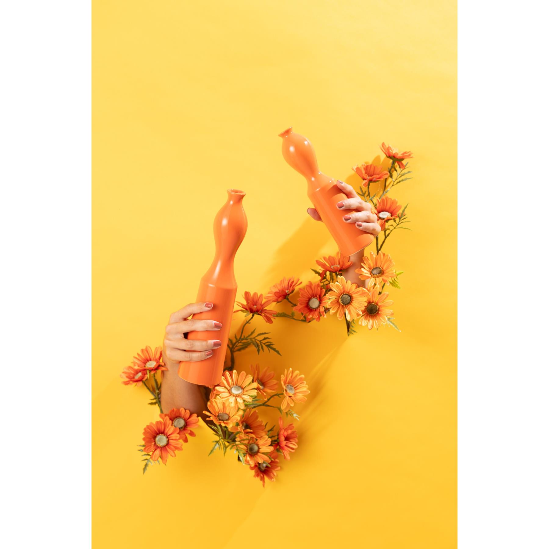 J-Line vaas Leia - porselein - oranje - set van 3 - 32 cm hoog