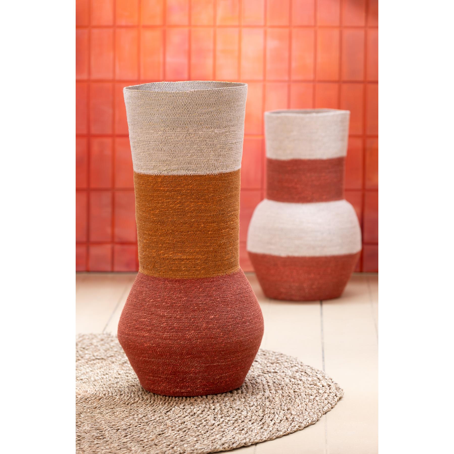 J-Line vaas Strepen - zeegras - naturel|roest - 68 cm hoog