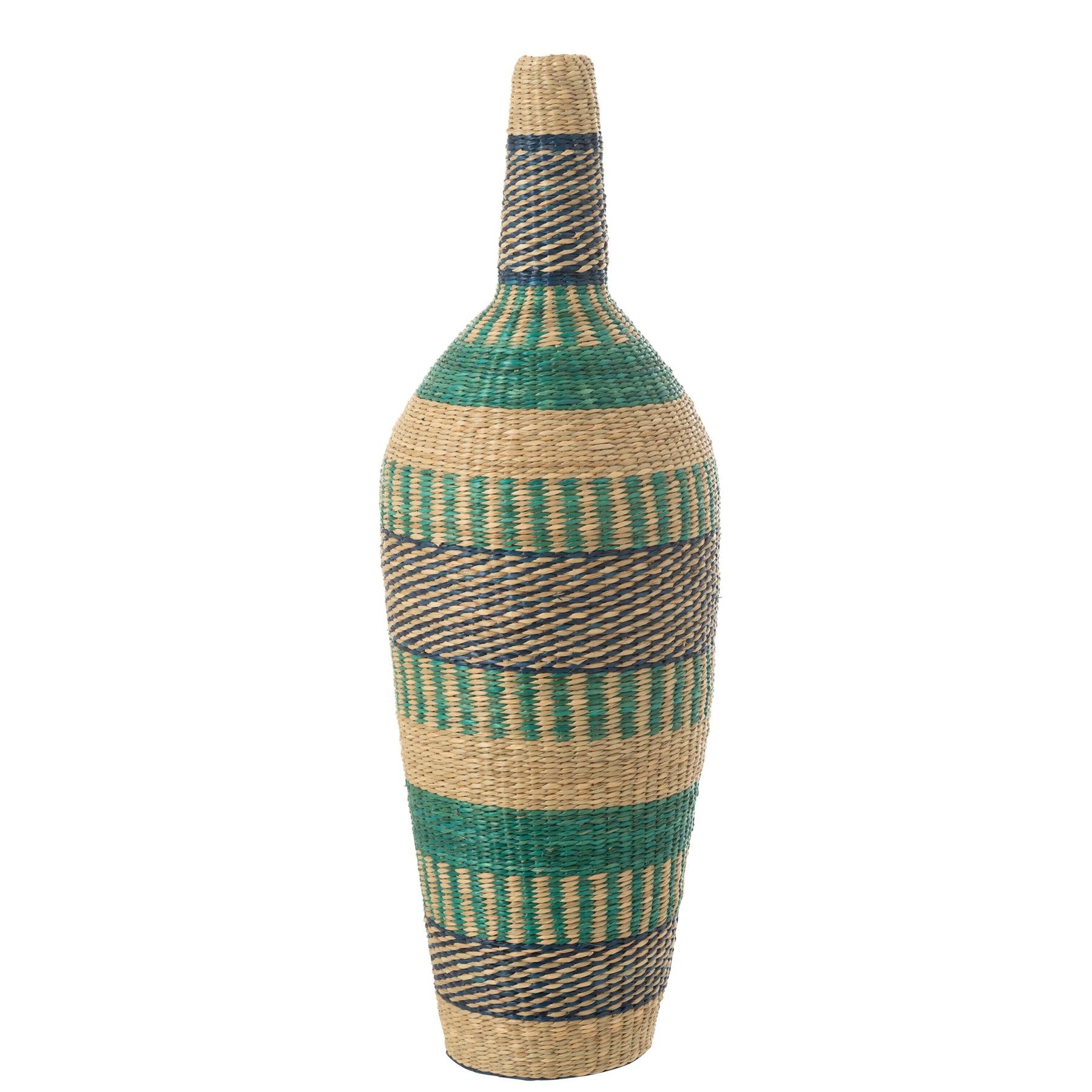 J-Line vaas Ninon Strepen - zeegras - naturel|azuur|donkerblauw - 90 cm hoog