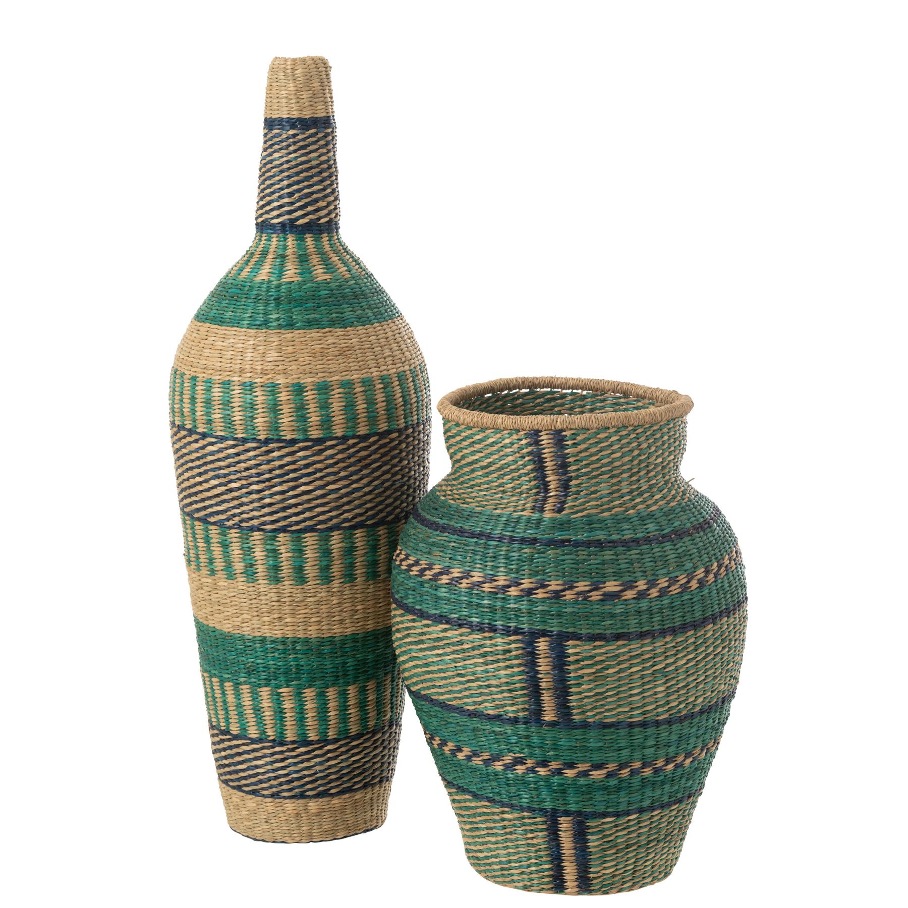 J-Line vaas Ninon Strepen - zeegras - naturel|azuur|donkerblauw - 90 cm hoog