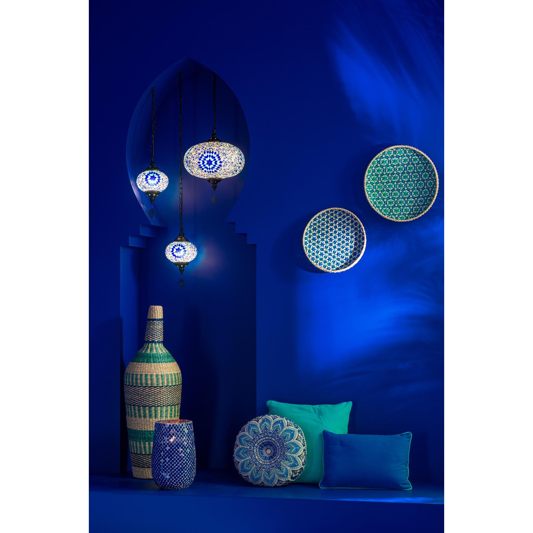 J-Line vaas Ninon Strepen - zeegras - naturel|azuur|donkerblauw - 90 cm hoog