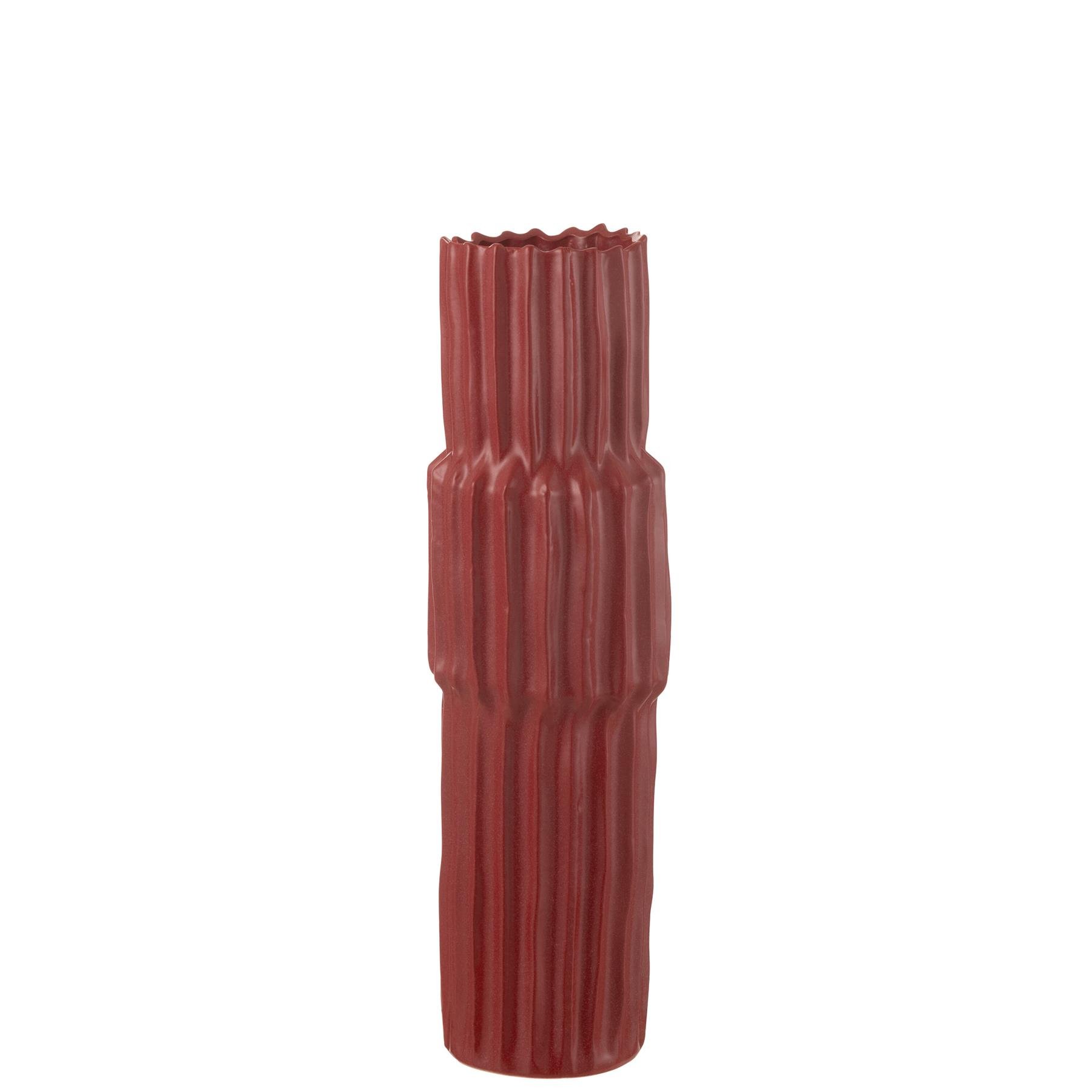 J-Line vaas Gegolfd - porselein - rood - small - 60 cm hoog