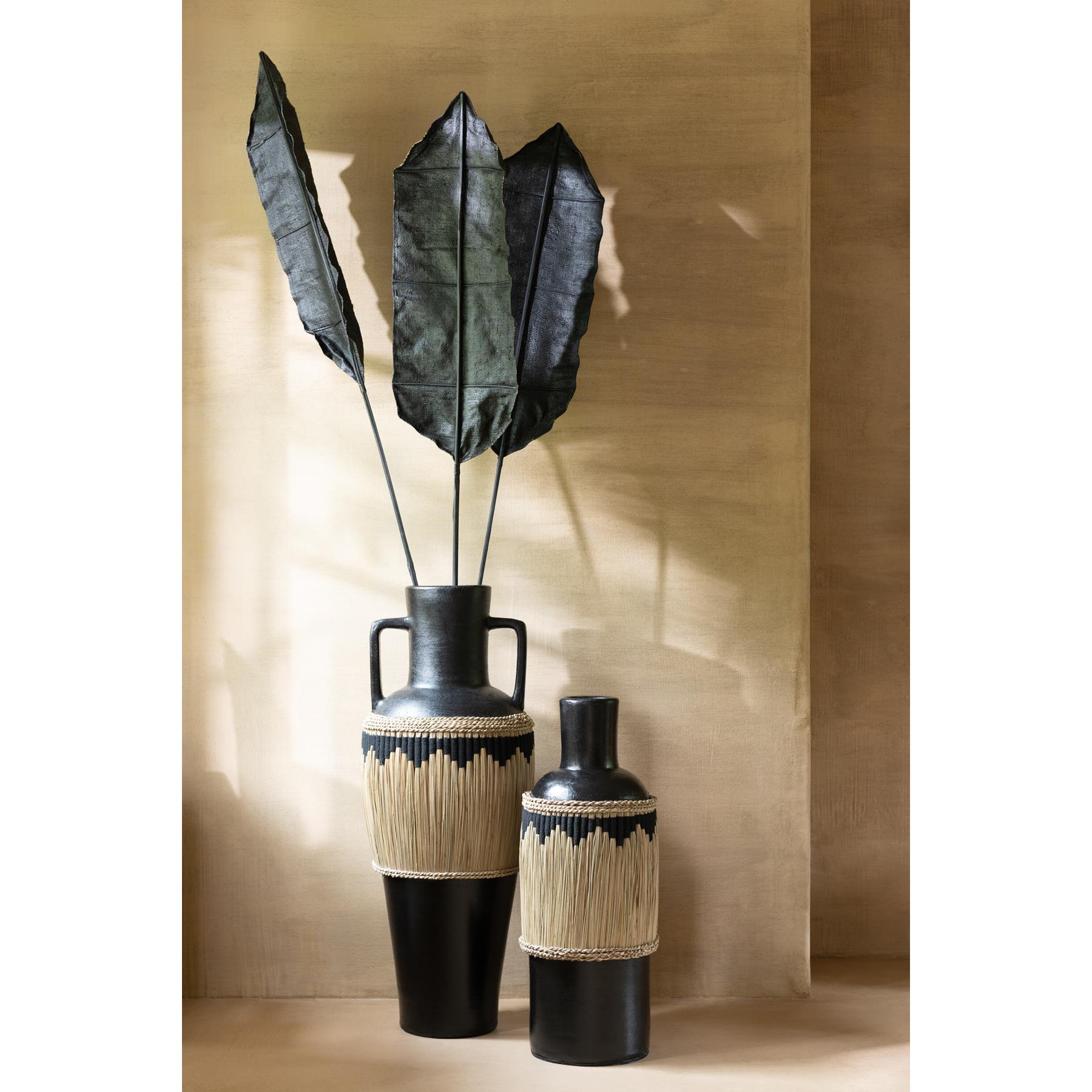 J-Line vaas motief - terracotta|gras - zwart|naturel - 75 cm hoog
