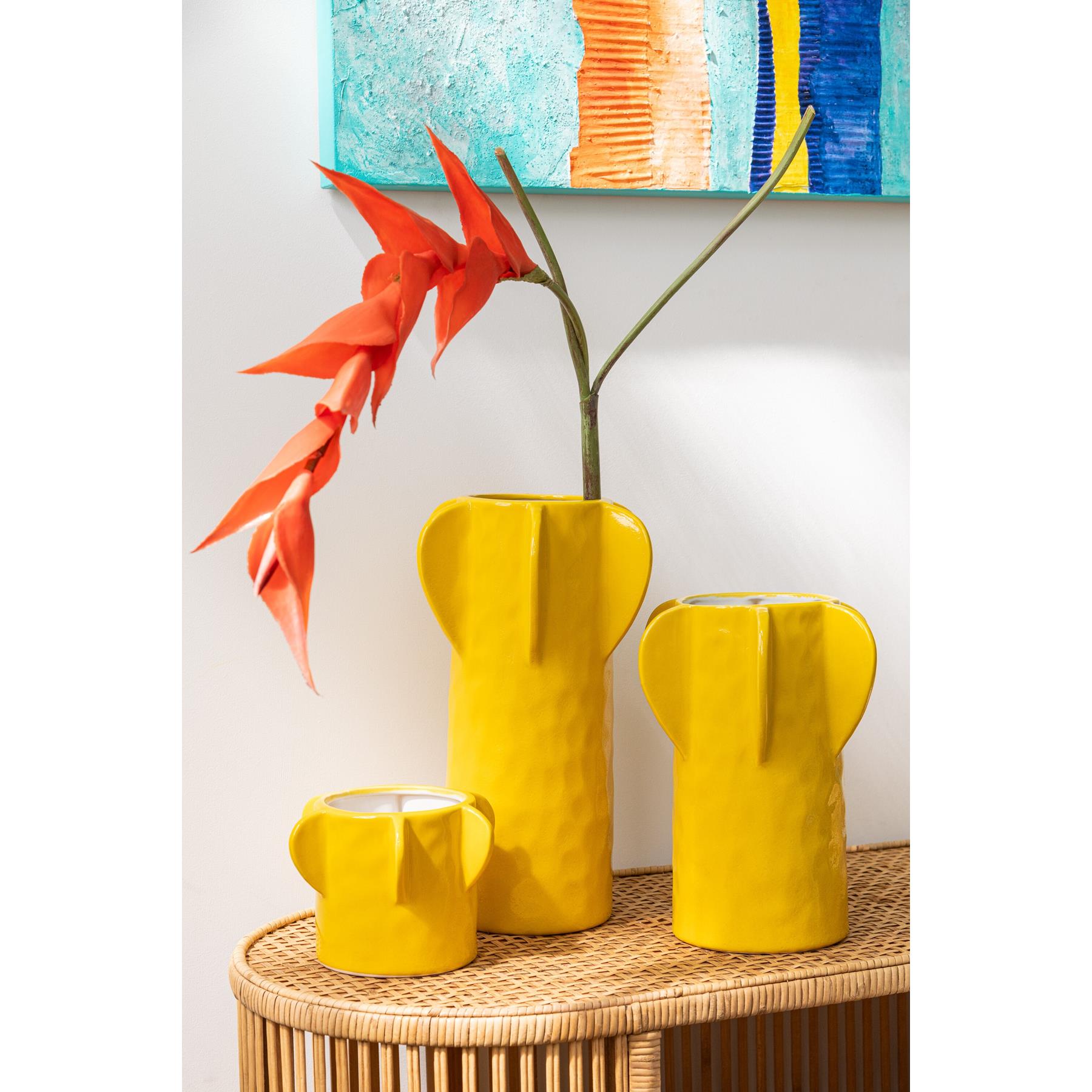 J-Line vaas Juno - keramiek - geel - medium - 27 cm hoog