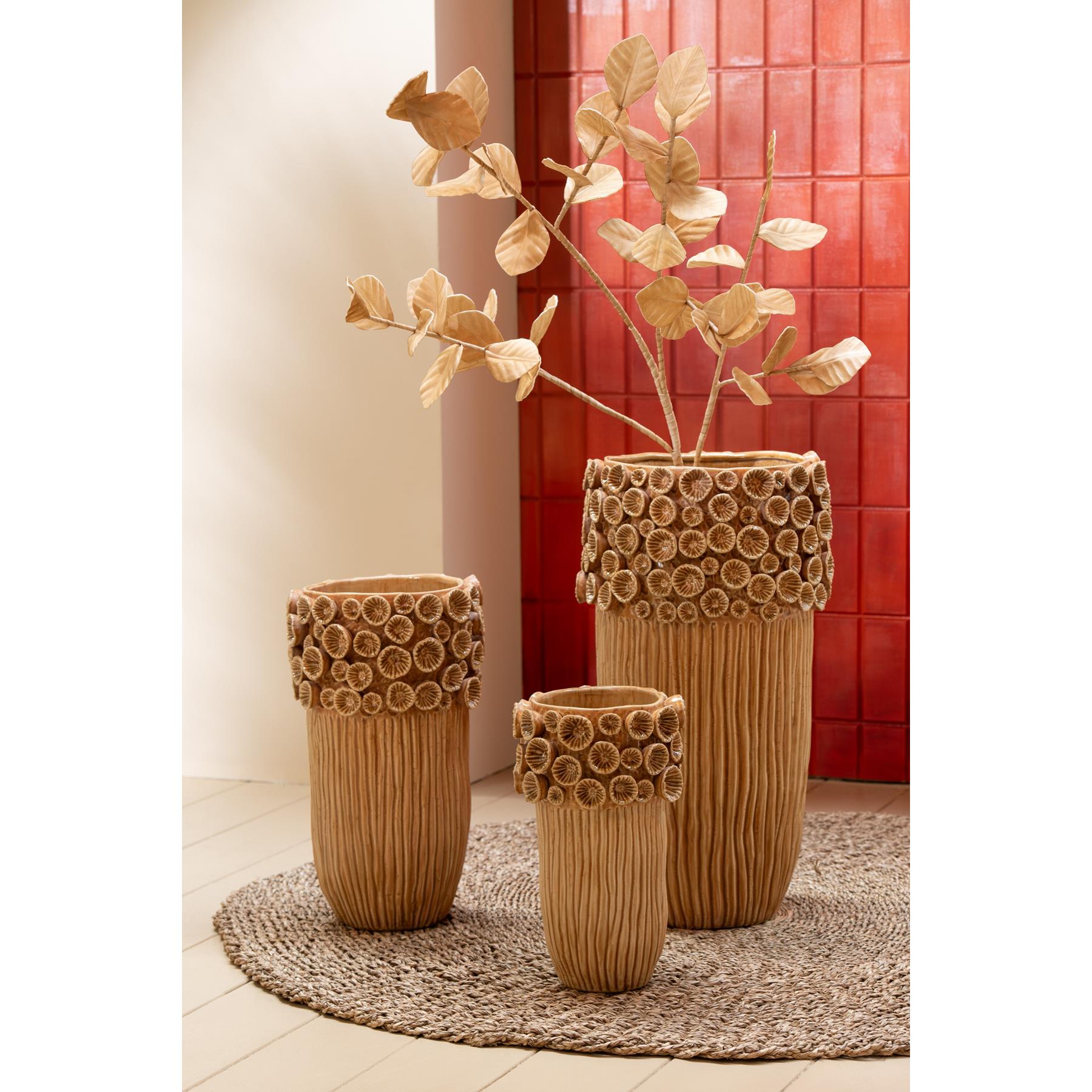 J-Line vaas Koraal Hoog - keramiek - geel - large - 56.5 cm hoog
