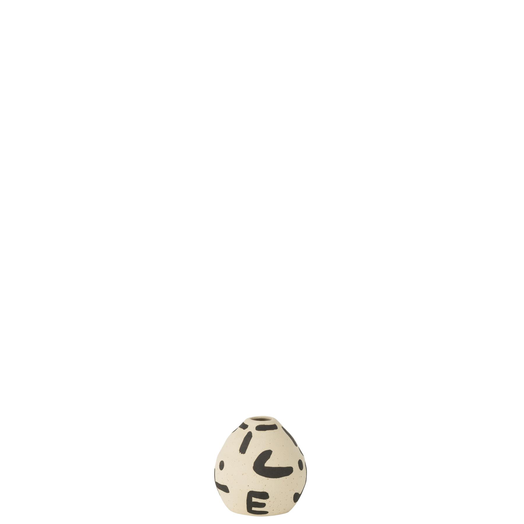 J-Line vaas Kira Rond - keramiek - wit|zwart - small - Ø 10 cm