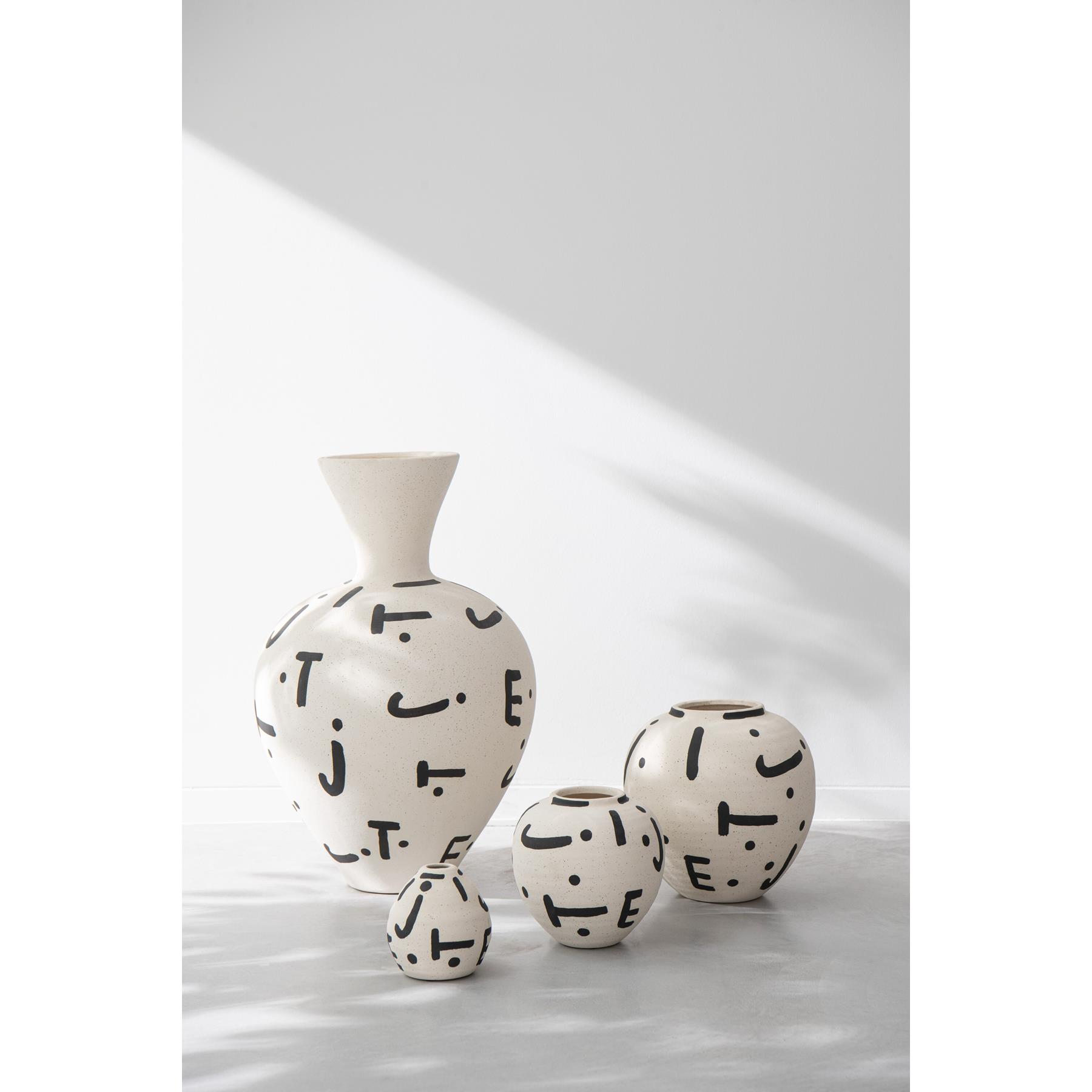 J-Line vaas Kira Rond - keramiek - wit|zwart - small - Ø 10 cm
