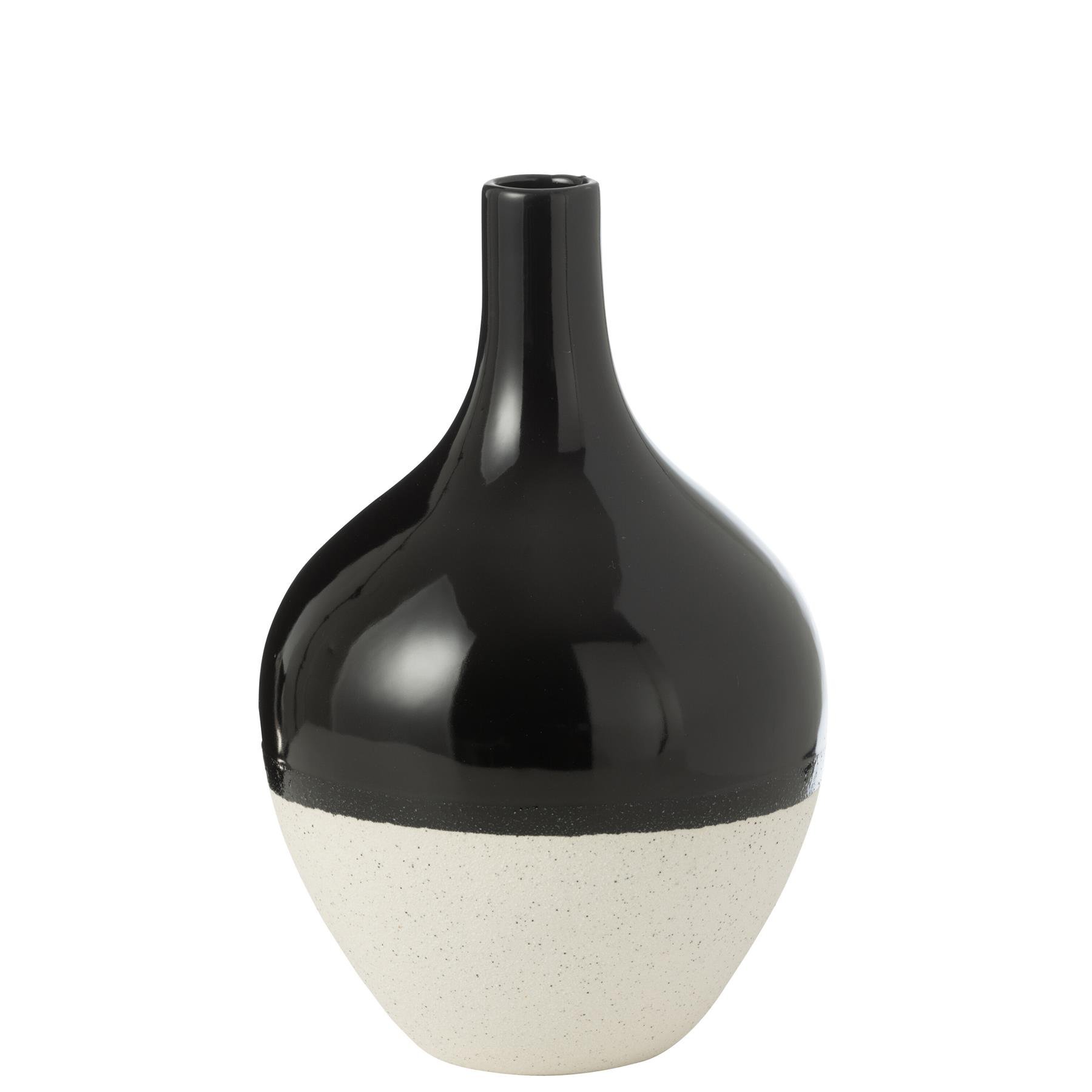 J-Line vaas Iva - porselein - zwart|wit - large - Ø 21 cm