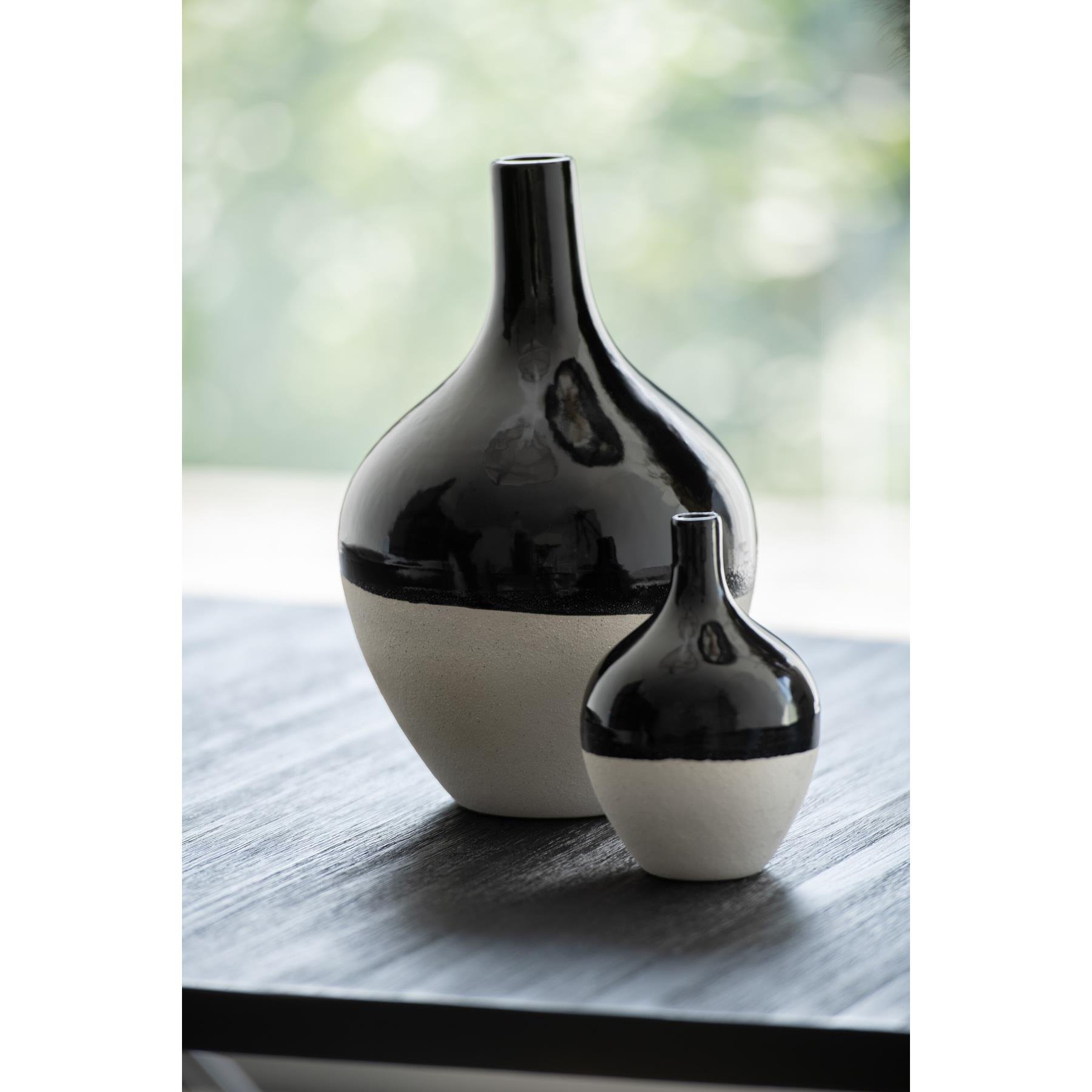 J-Line vaas Iva - porselein - zwart|wit - large - Ø 21 cm