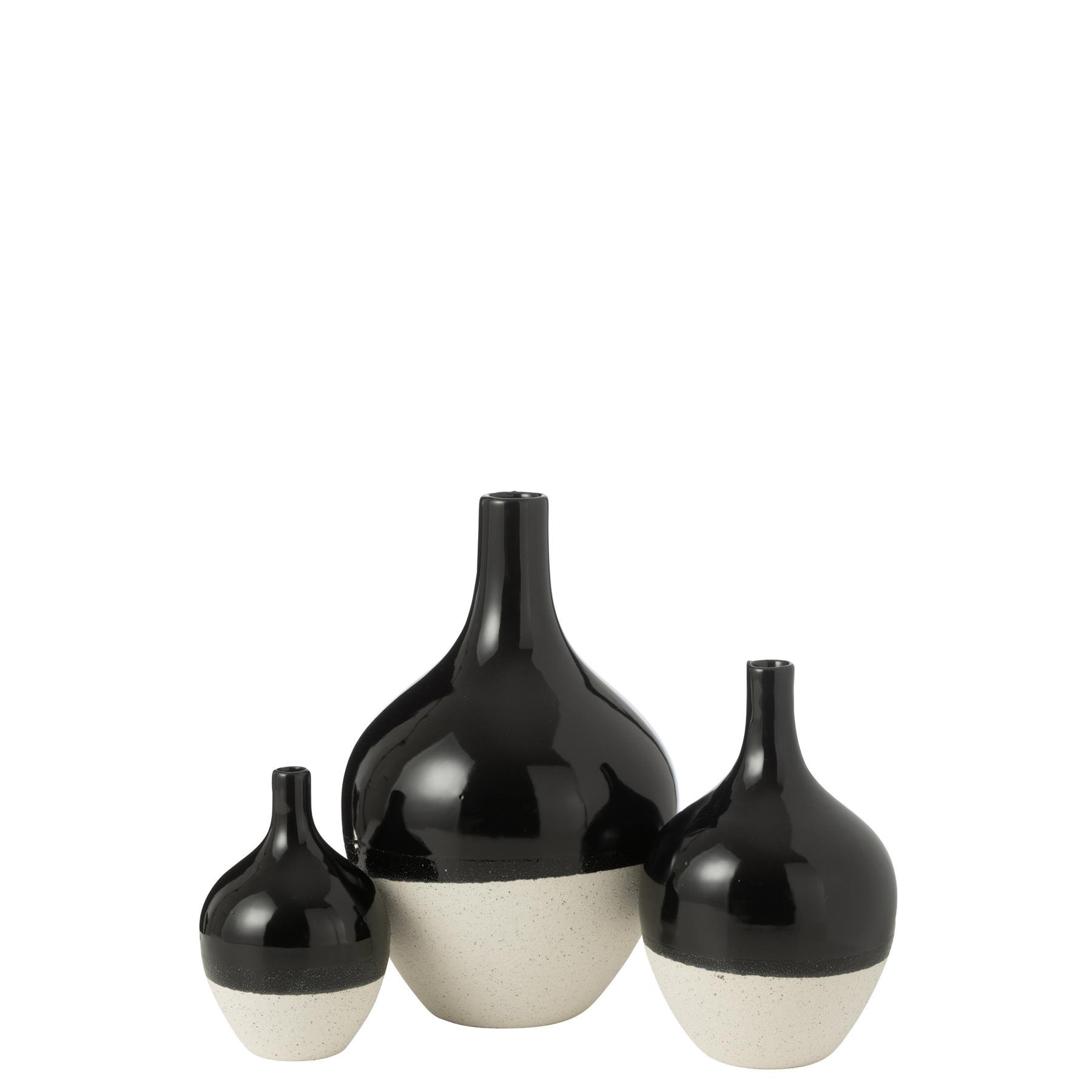 J-Line vaas Iva - porselein - zwart|wit - large - Ø 21 cm